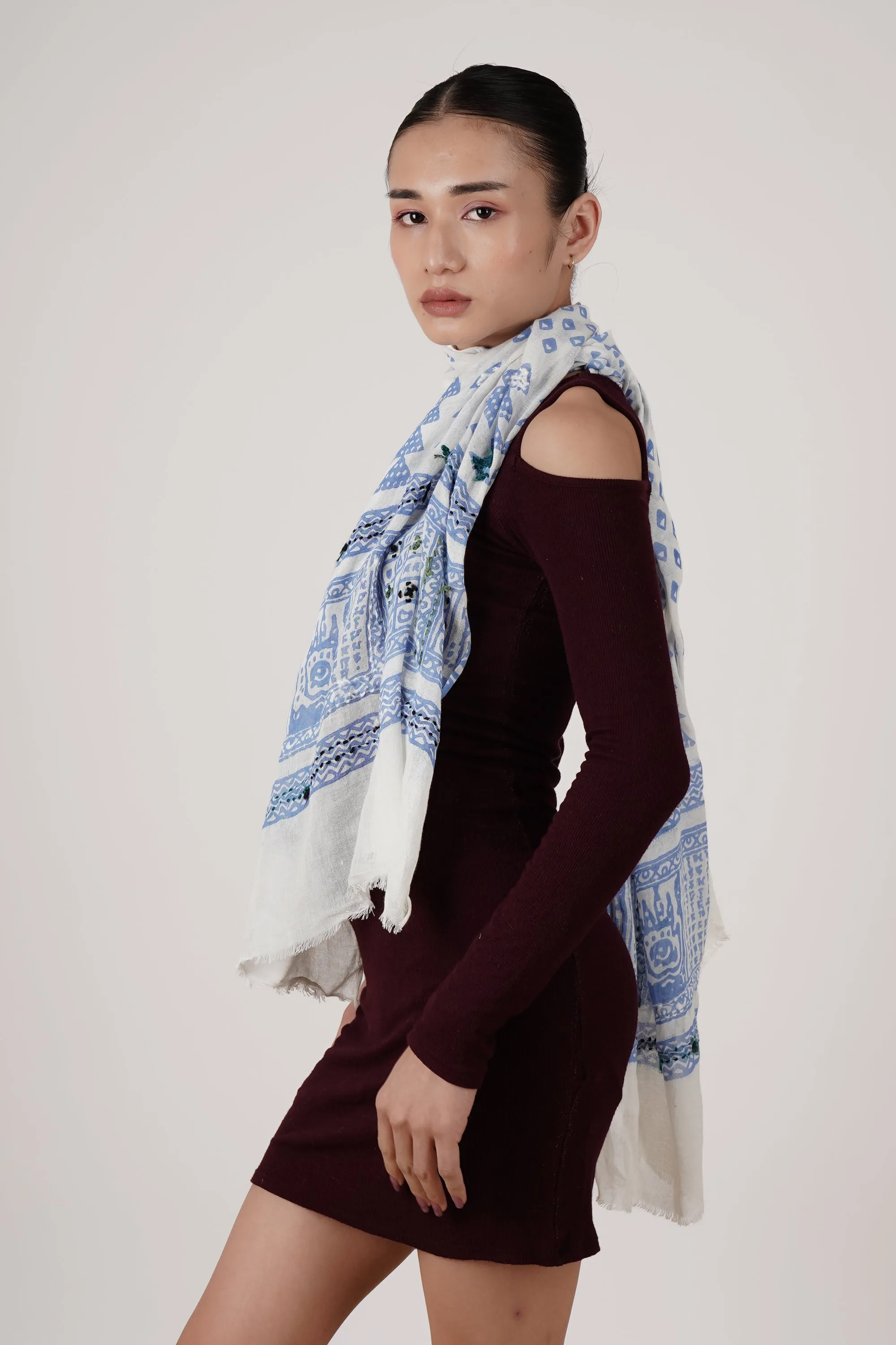 100% Cotton Scarf with Hand Embroidery