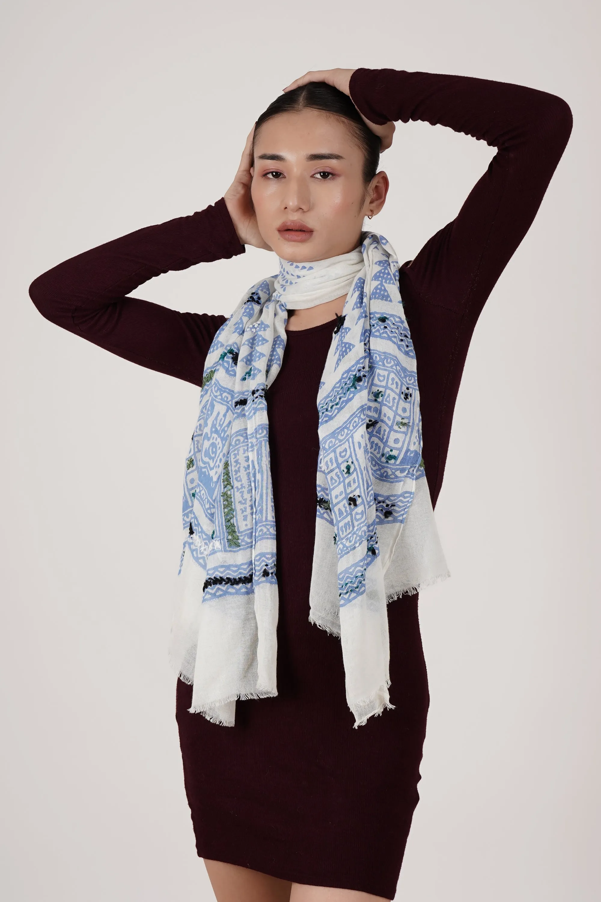 100% Cotton Scarf with Hand Embroidery