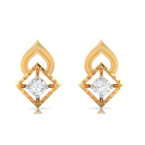 14k American Diamond Shape Gold Earrings With Sparkling American Diamonds