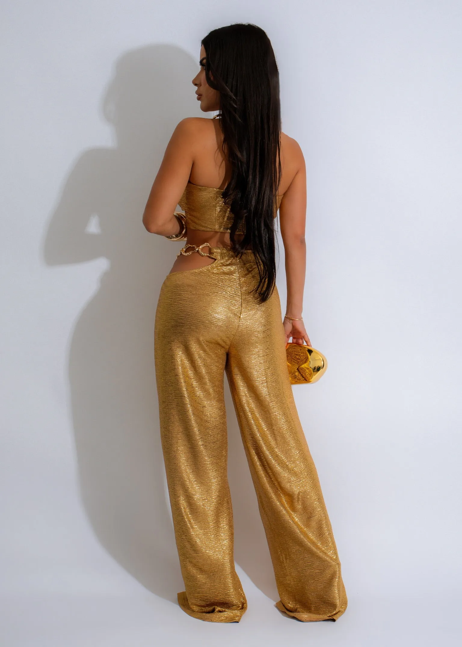 Adore Me Metallic Pant Set Gold