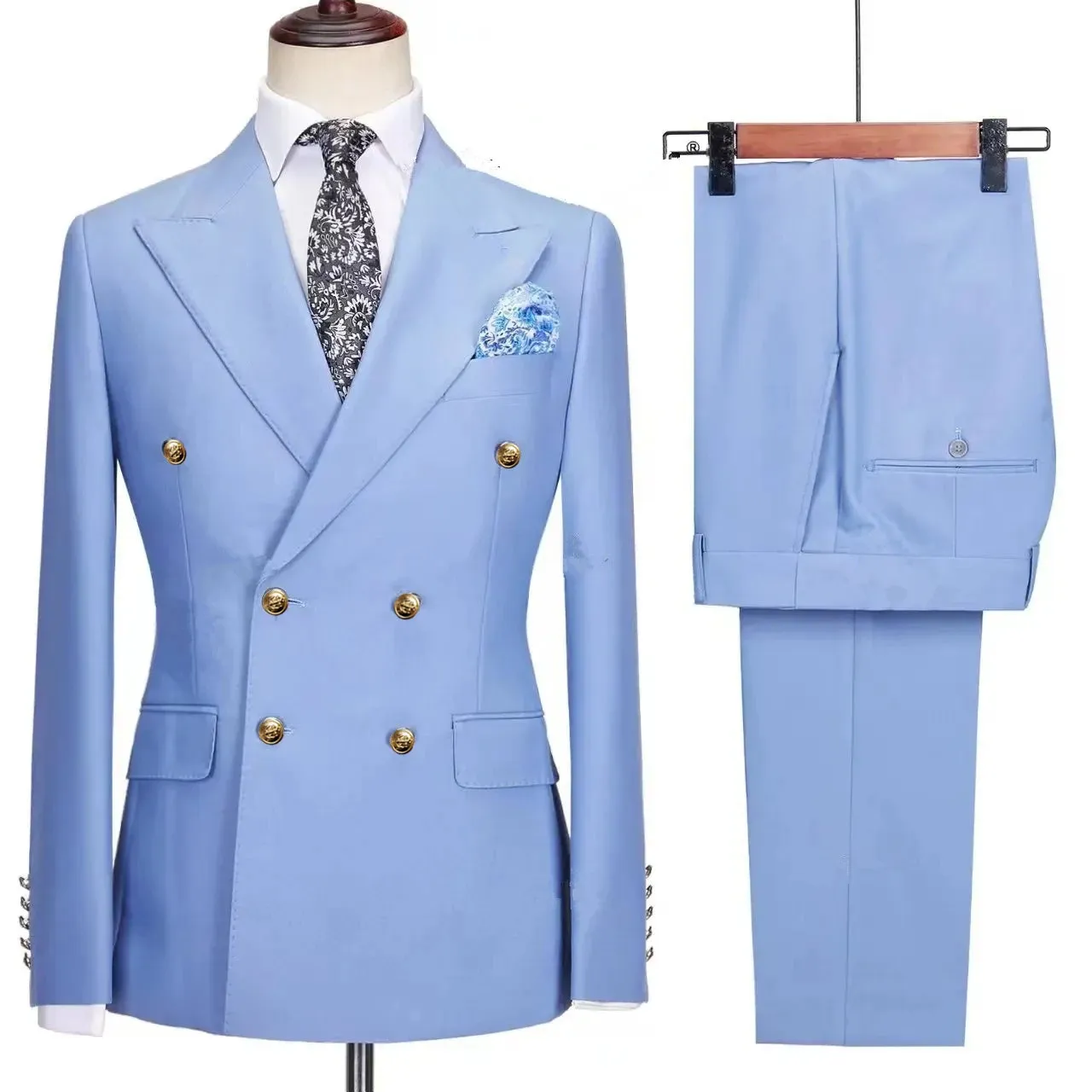 Aidase Fashion New Men's Leisure Boutique Business Banquet Solid Color Wedding Double Breasted Slim Fit Suit Blazers Jacket Pants