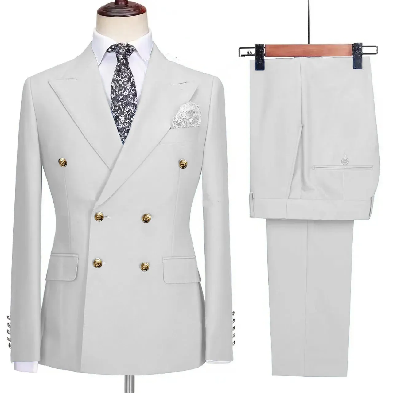 Aidase Fashion New Men's Leisure Boutique Business Banquet Solid Color Wedding Double Breasted Slim Fit Suit Blazers Jacket Pants