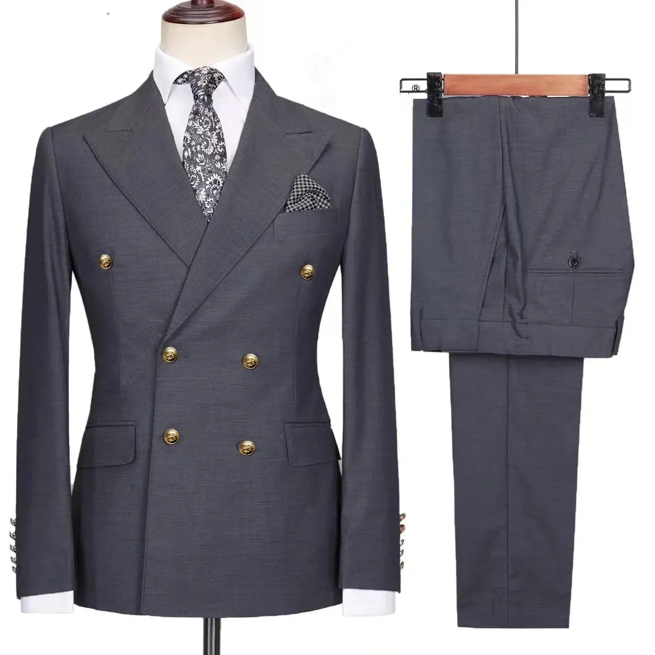 Aidase Fashion New Men's Leisure Boutique Business Banquet Solid Color Wedding Double Breasted Slim Fit Suit Blazers Jacket Pants