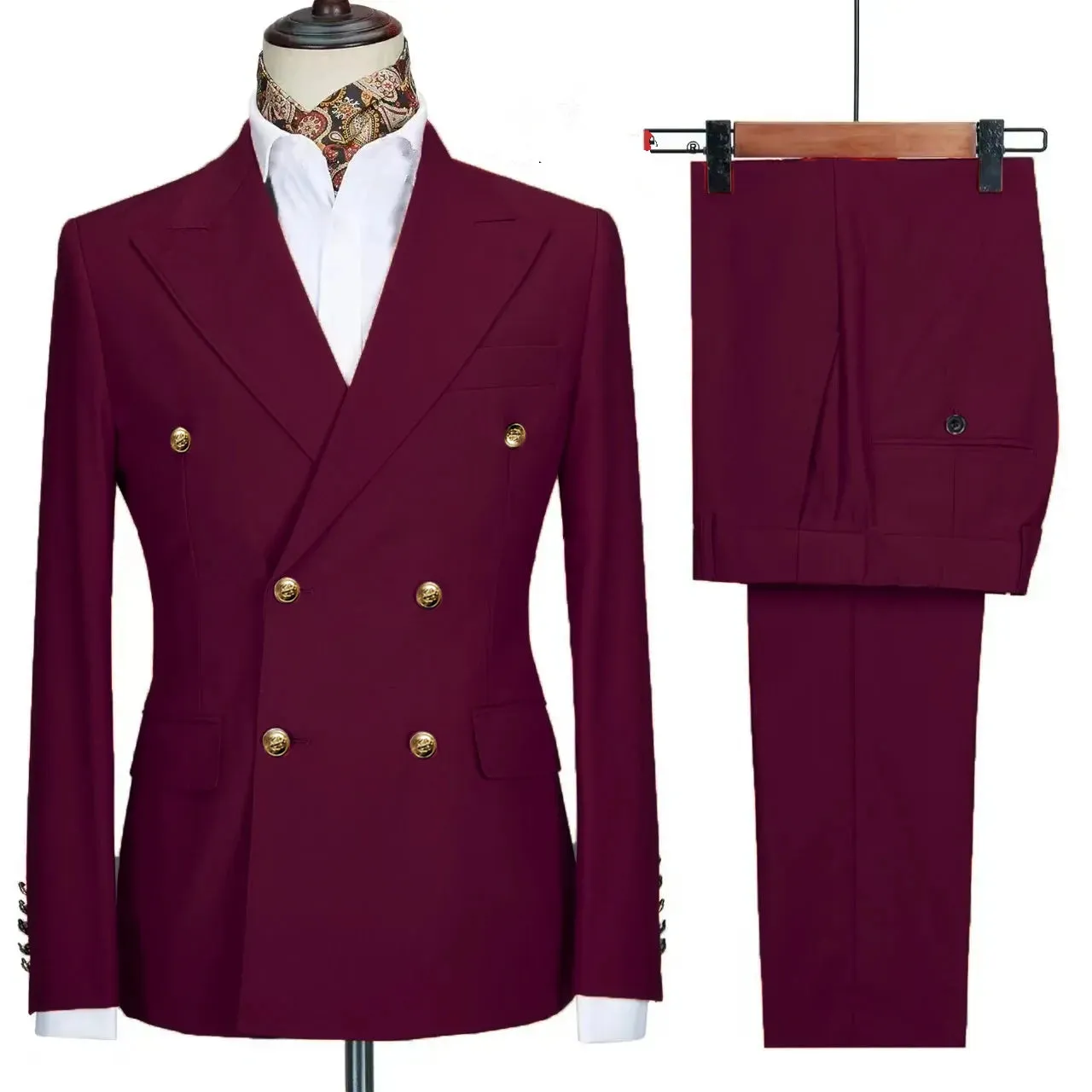 Aidase Fashion New Men's Leisure Boutique Business Banquet Solid Color Wedding Double Breasted Slim Fit Suit Blazers Jacket Pants