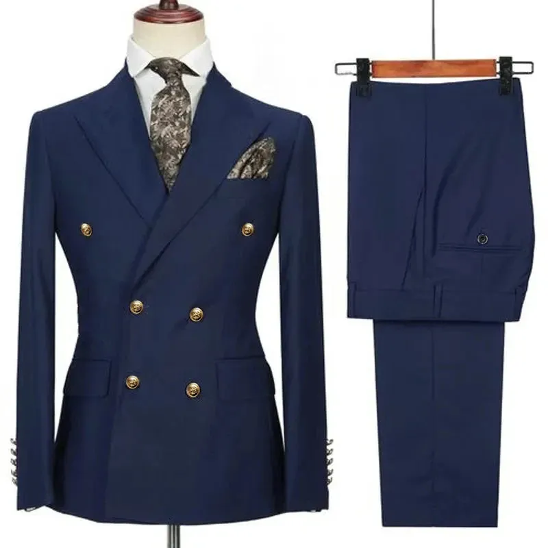 Aidase Fashion New Men's Leisure Boutique Business Banquet Solid Color Wedding Double Breasted Slim Fit Suit Blazers Jacket Pants
