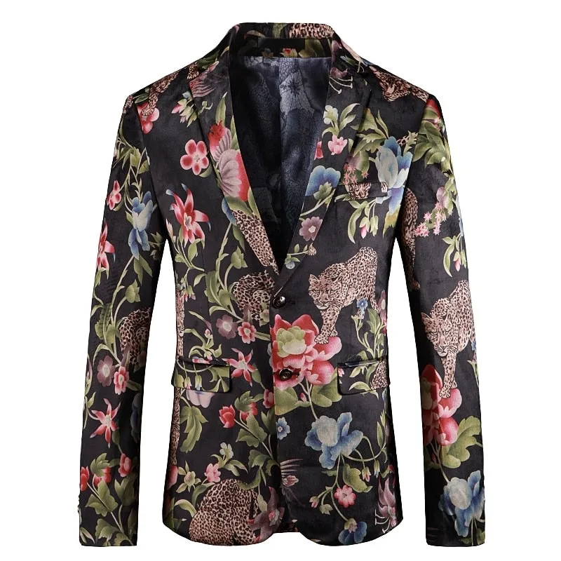 Animal Floral Printing Costume Style Men Slim Fit Blazer