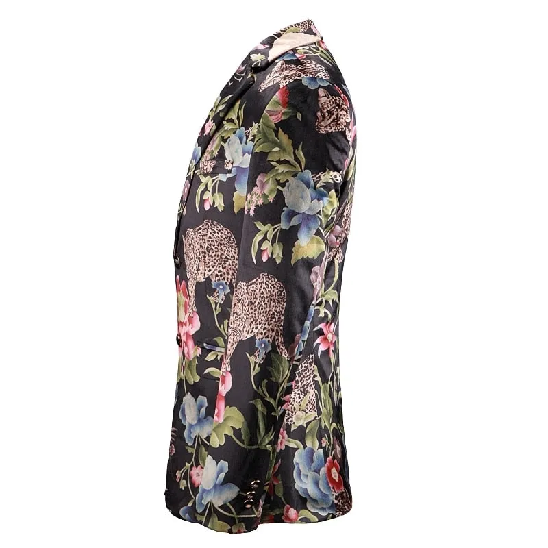 Animal Floral Printing Costume Style Men Slim Fit Blazer