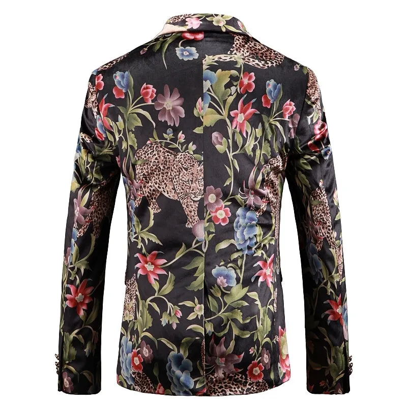 Animal Floral Printing Costume Style Men Slim Fit Blazer