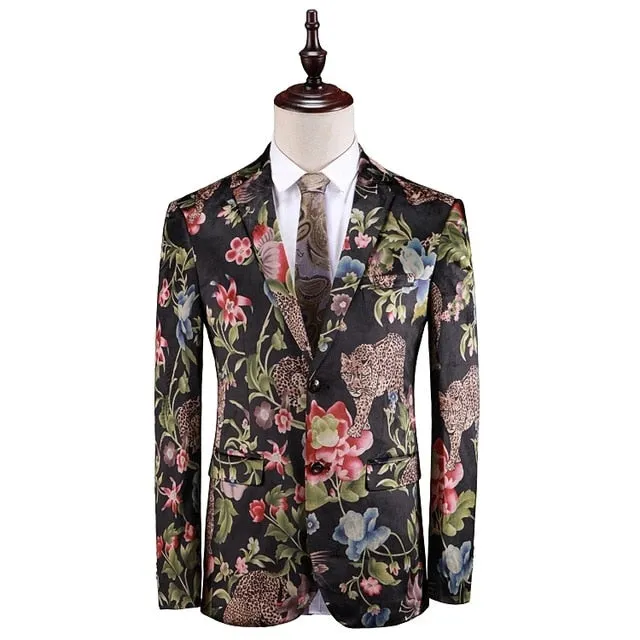 Animal Floral Printing Costume Style Men Slim Fit Blazer