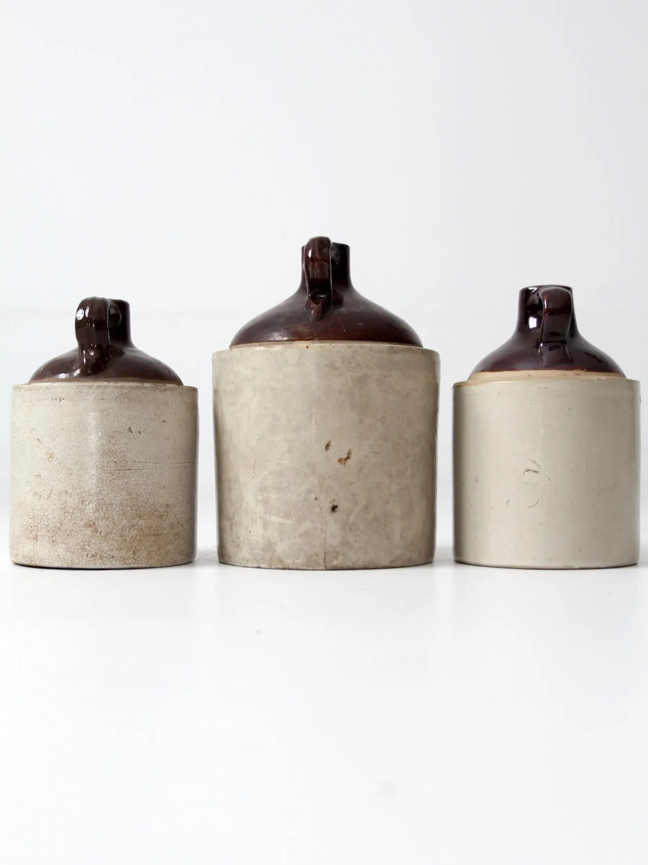antique stoneware crock jug collection - set/3