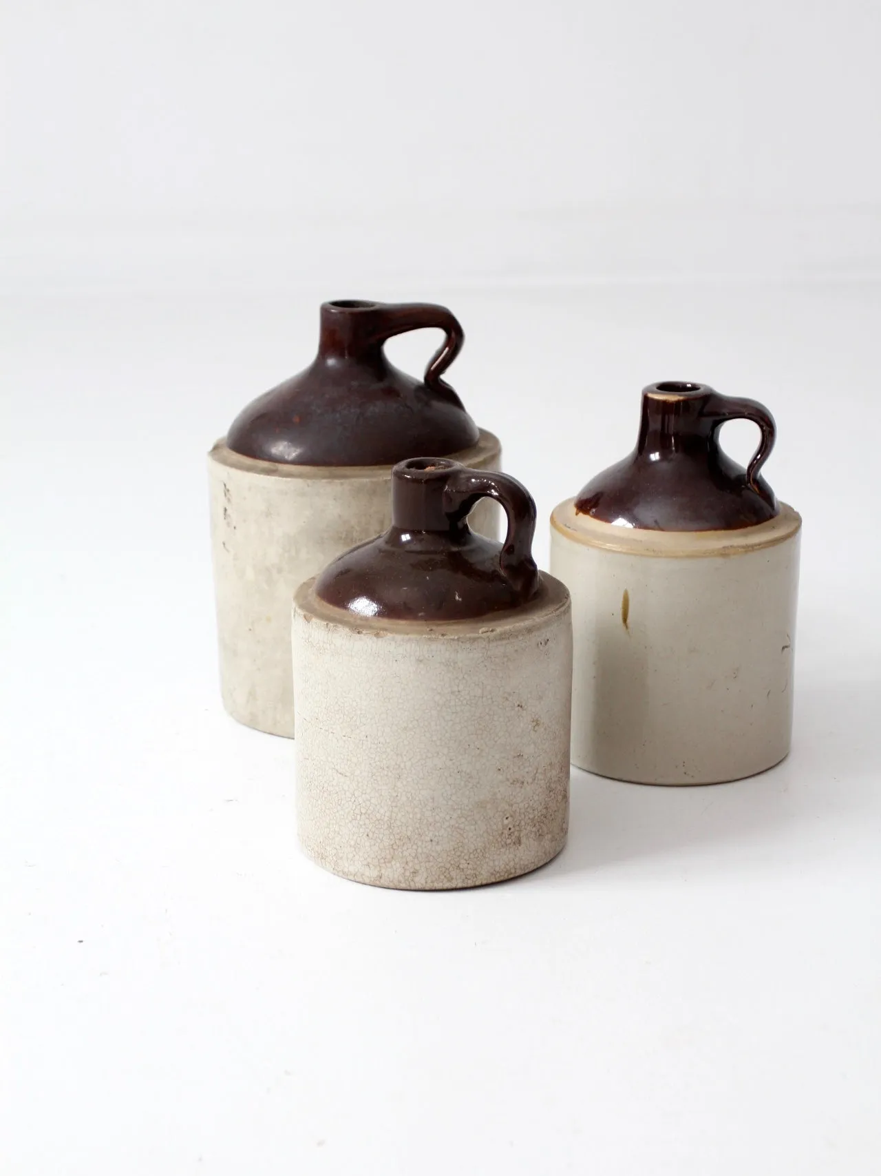 antique stoneware crock jug collection - set/3