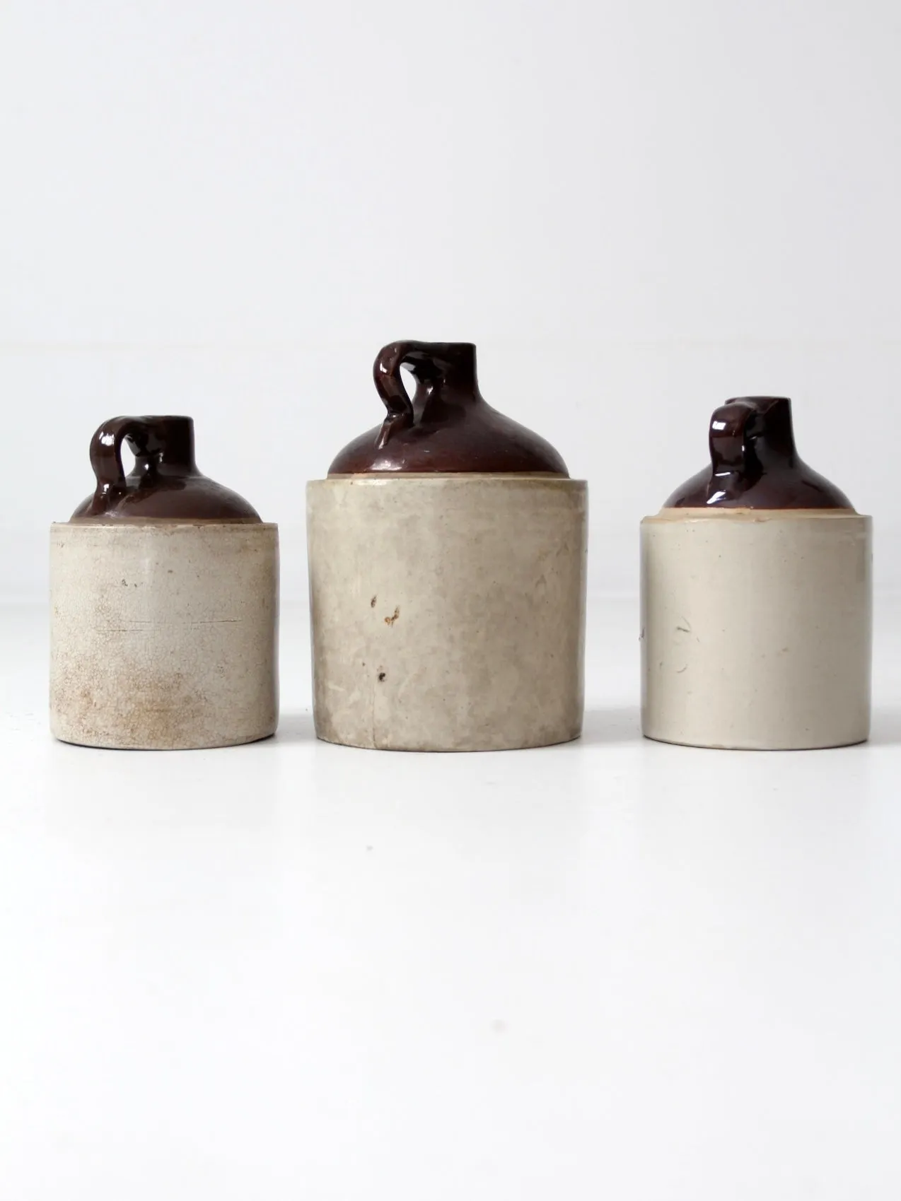 antique stoneware crock jug collection - set/3