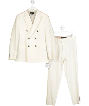 ASOS Cream Linen Double Breasted Suit Jacket 38" And Tapered Trousers W30