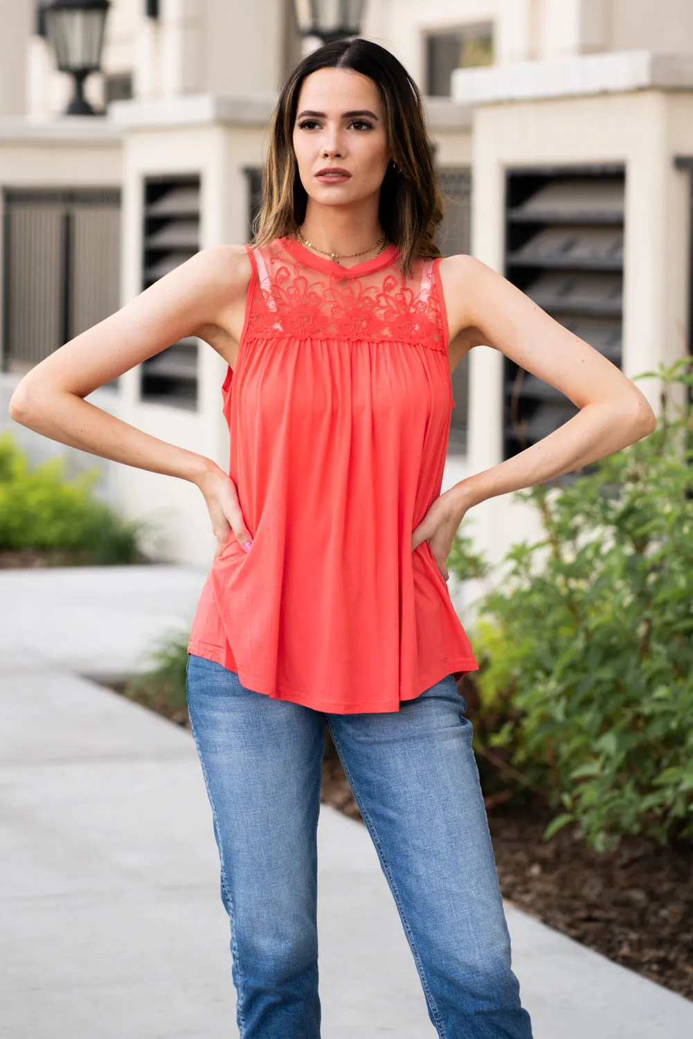 Aubrey Lace Tank Top Pink