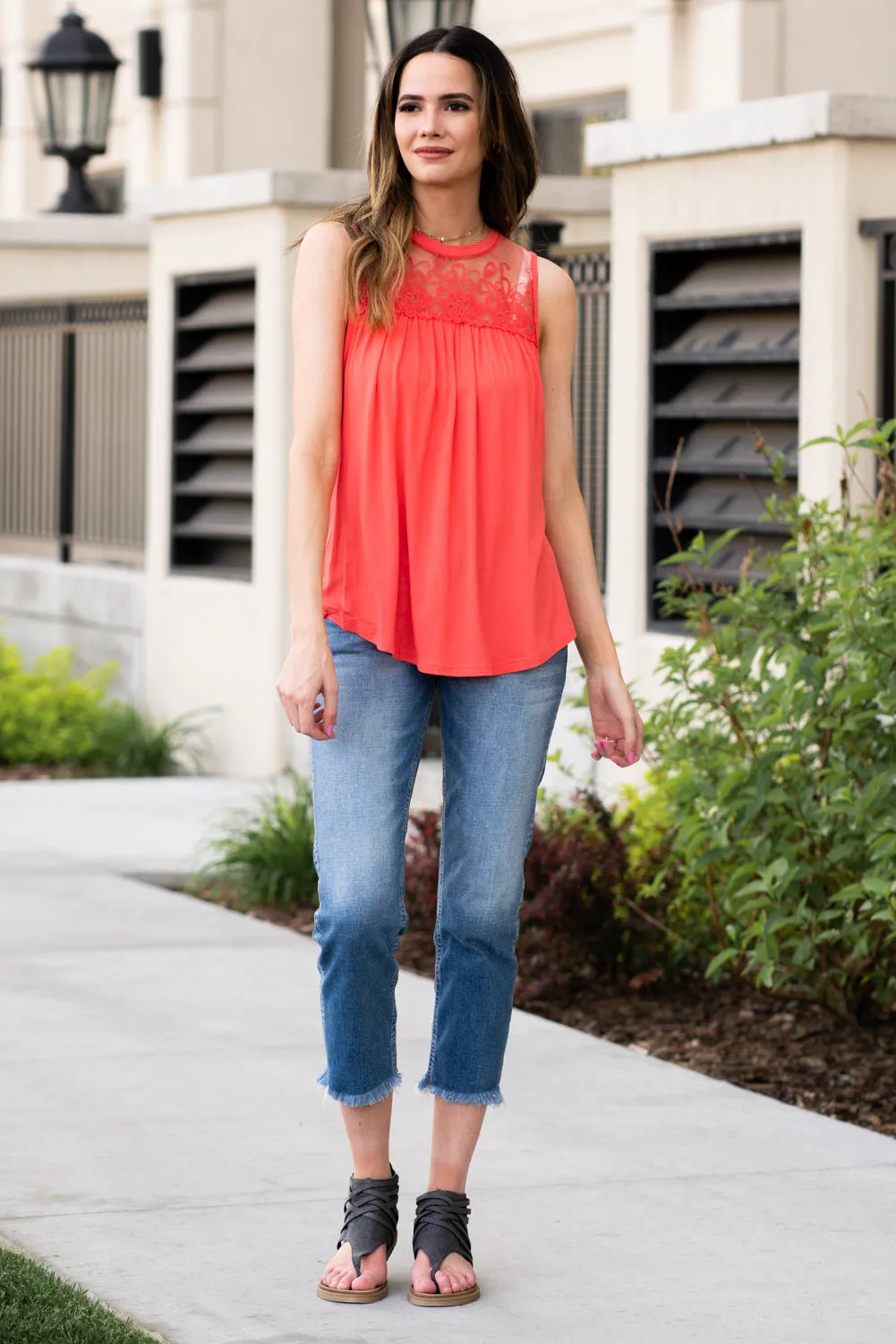 Aubrey Lace Tank Top Pink