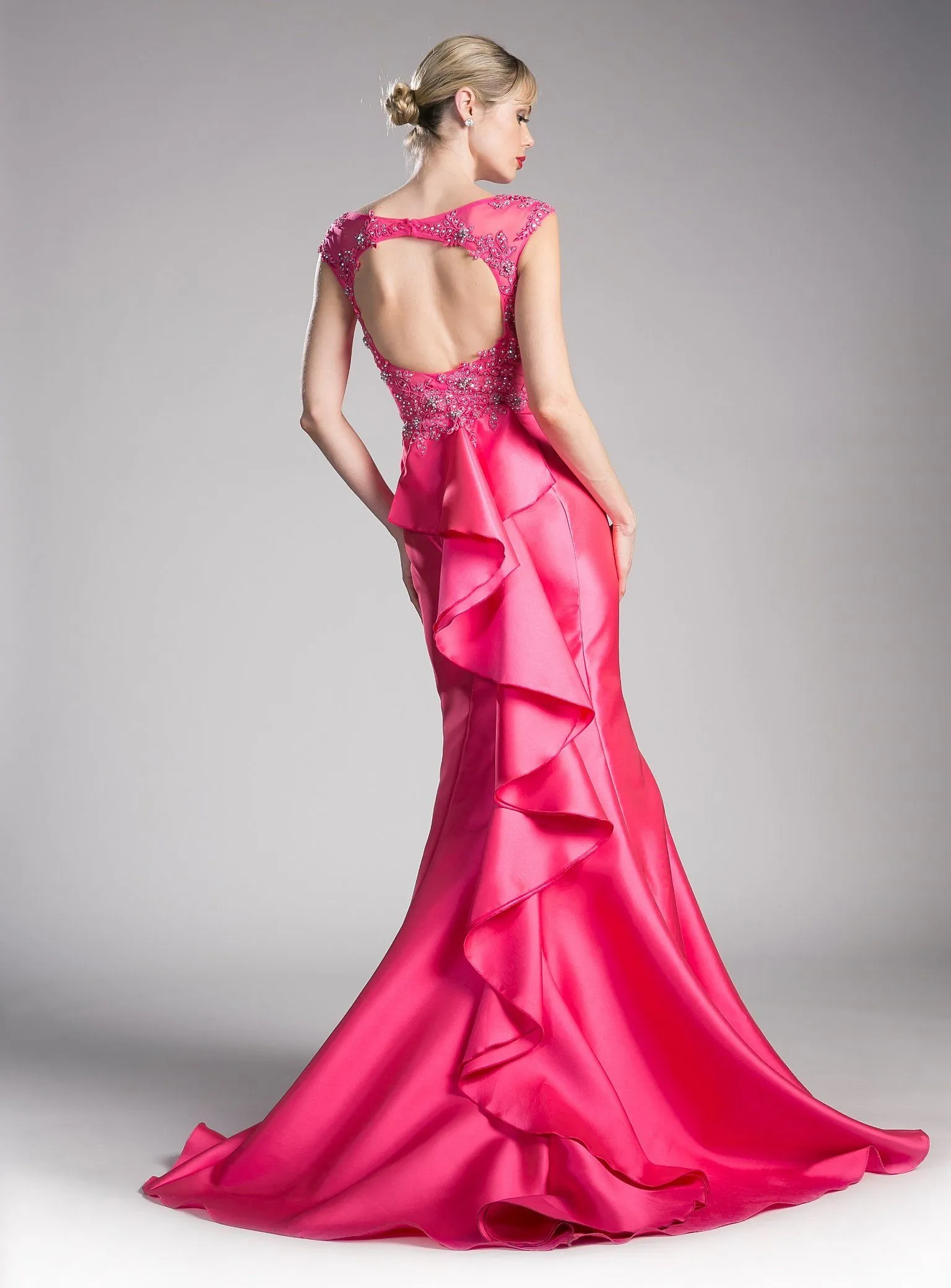 Beaded Cap Sleeve Mermaid Gown by Cinderella Divine 8984A