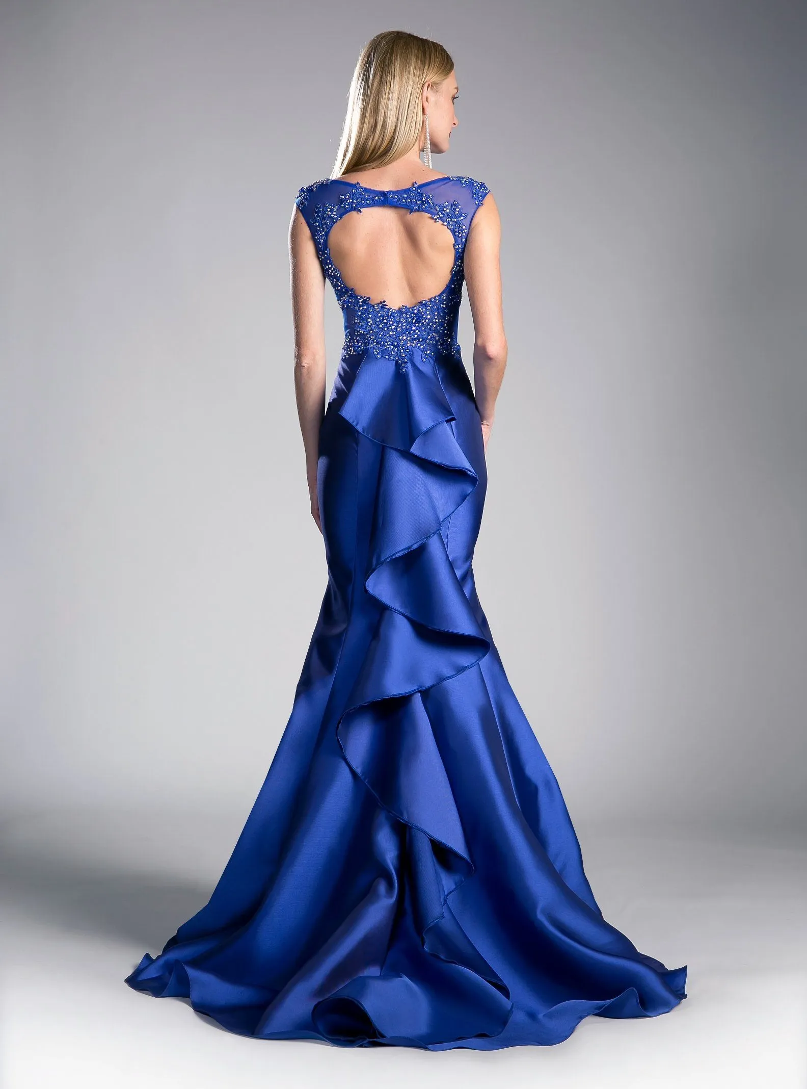 Beaded Cap Sleeve Mermaid Gown by Cinderella Divine 8984A