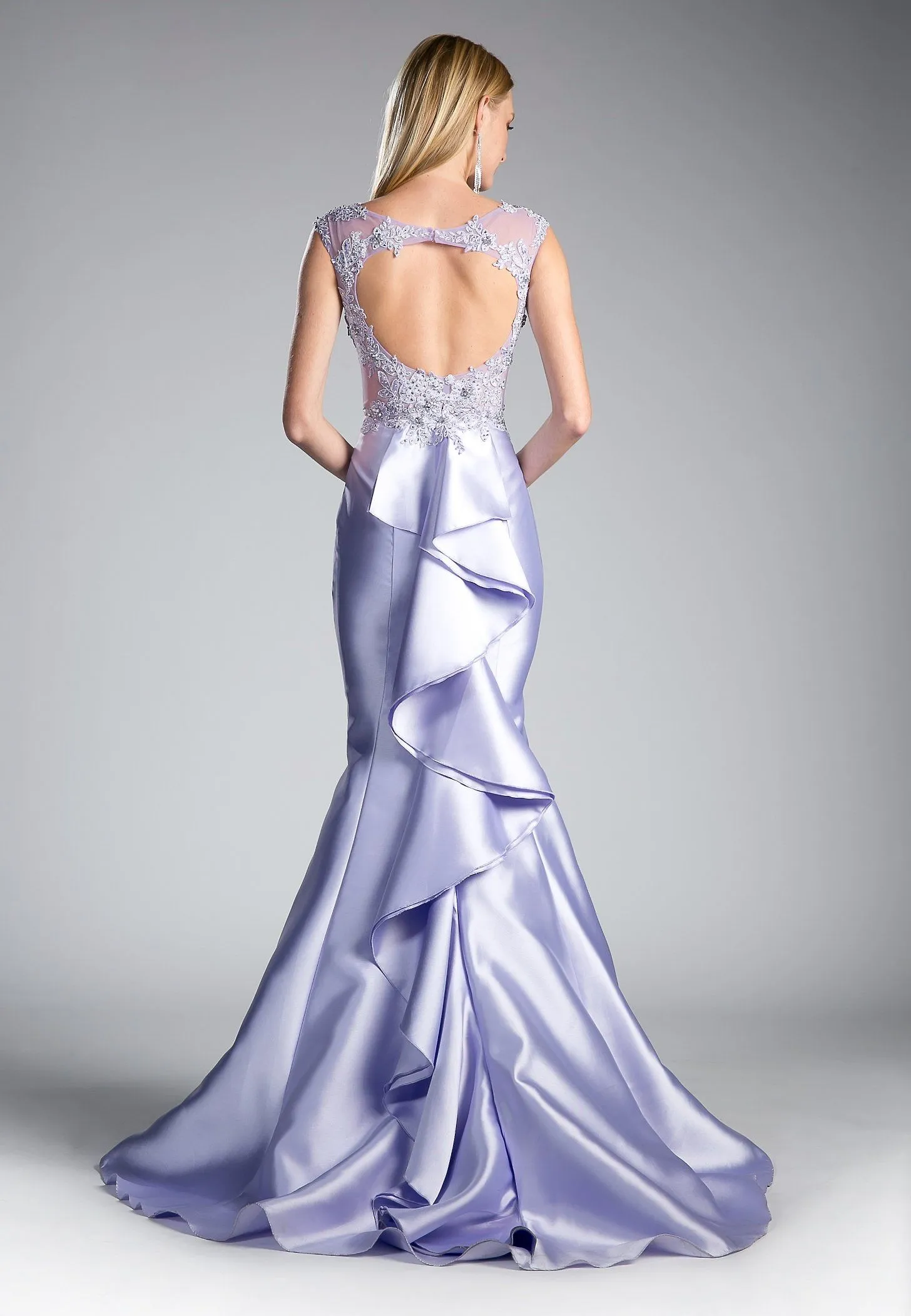 Beaded Cap Sleeve Mermaid Gown by Cinderella Divine 8984A