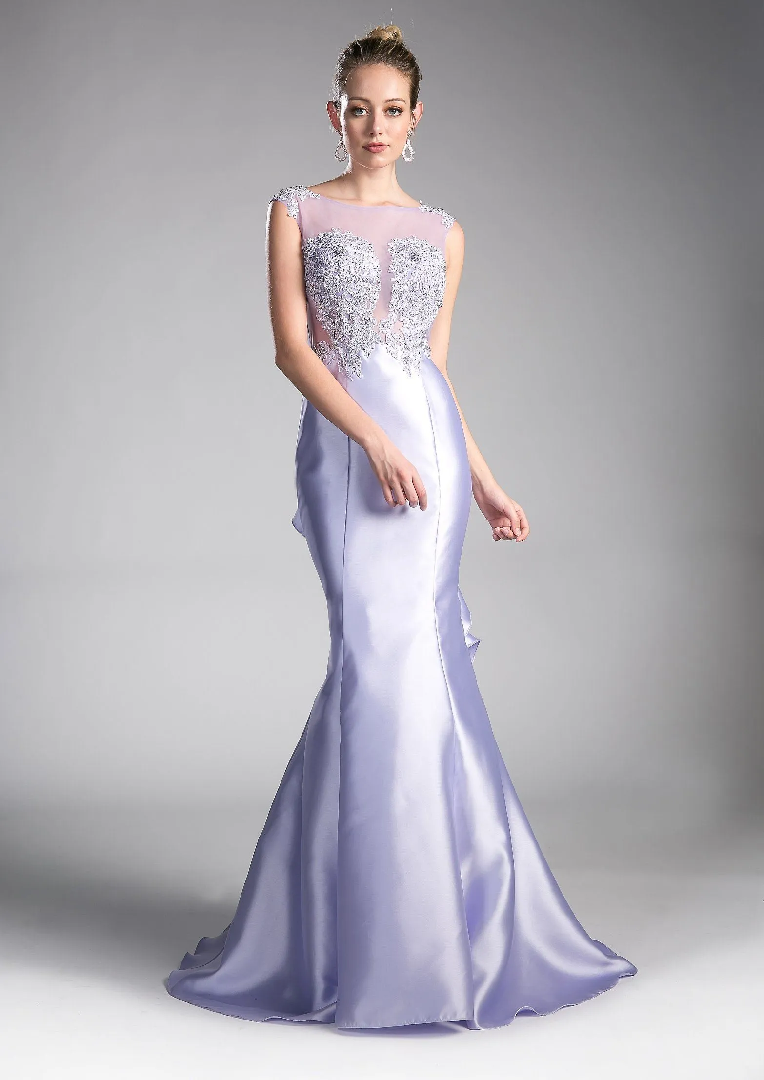 Beaded Cap Sleeve Mermaid Gown by Cinderella Divine 8984A