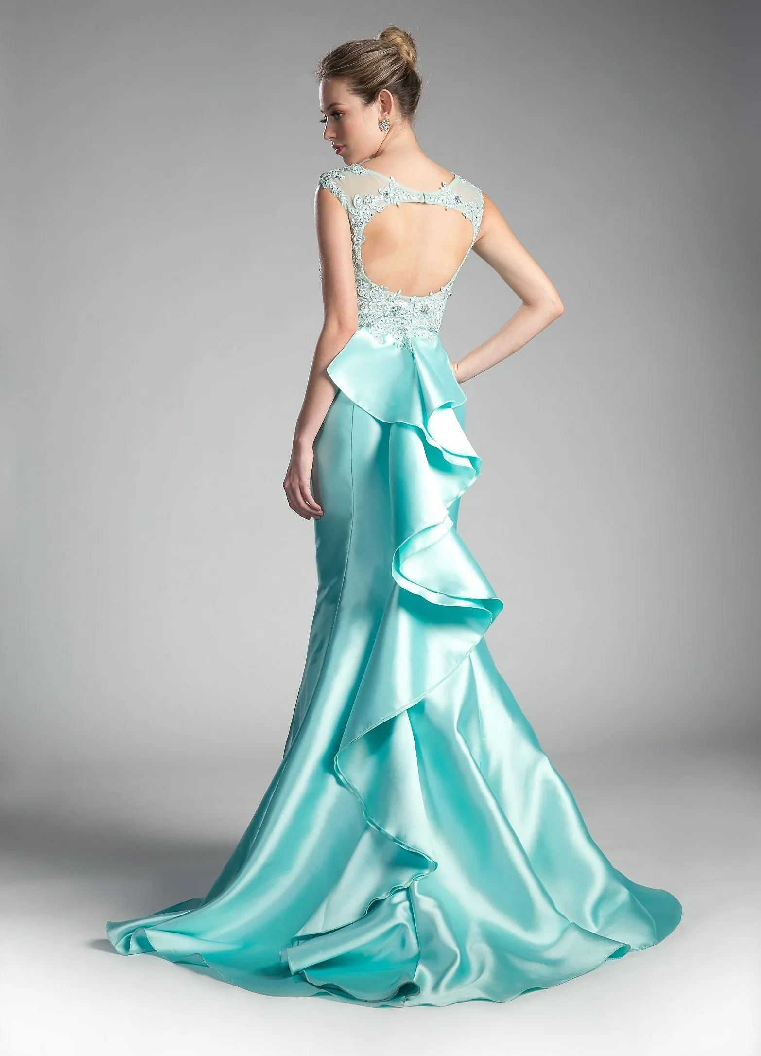 Beaded Cap Sleeve Mermaid Gown by Cinderella Divine 8984A