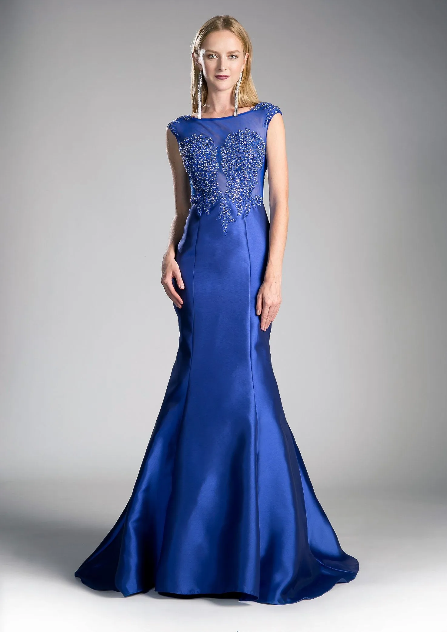 Beaded Cap Sleeve Mermaid Gown by Cinderella Divine 8984A