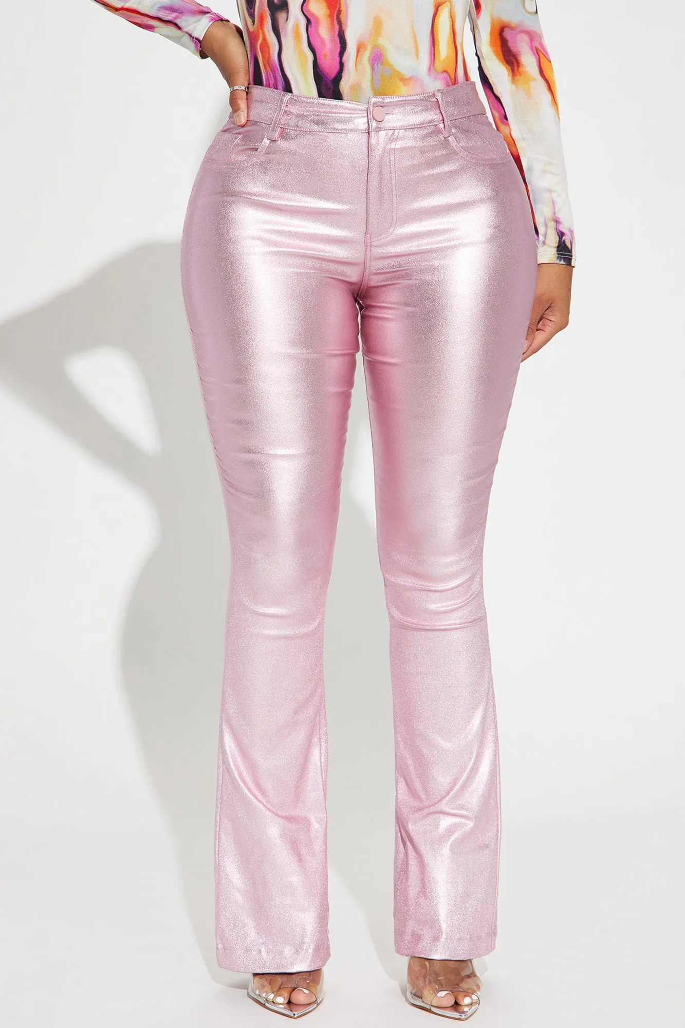 Behind The Flash Metallic Flare Pant - Pink