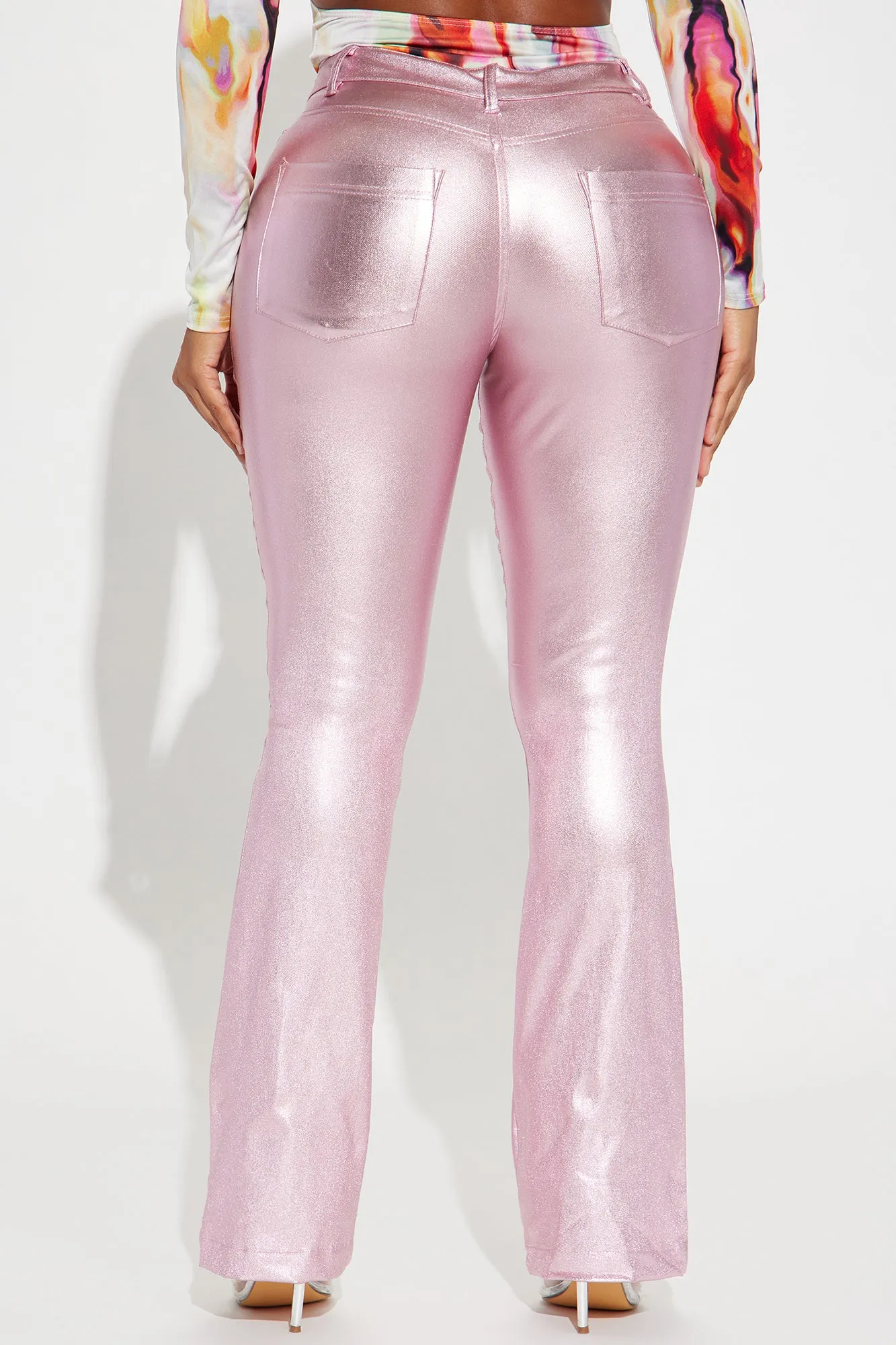 Behind The Flash Metallic Flare Pant - Pink