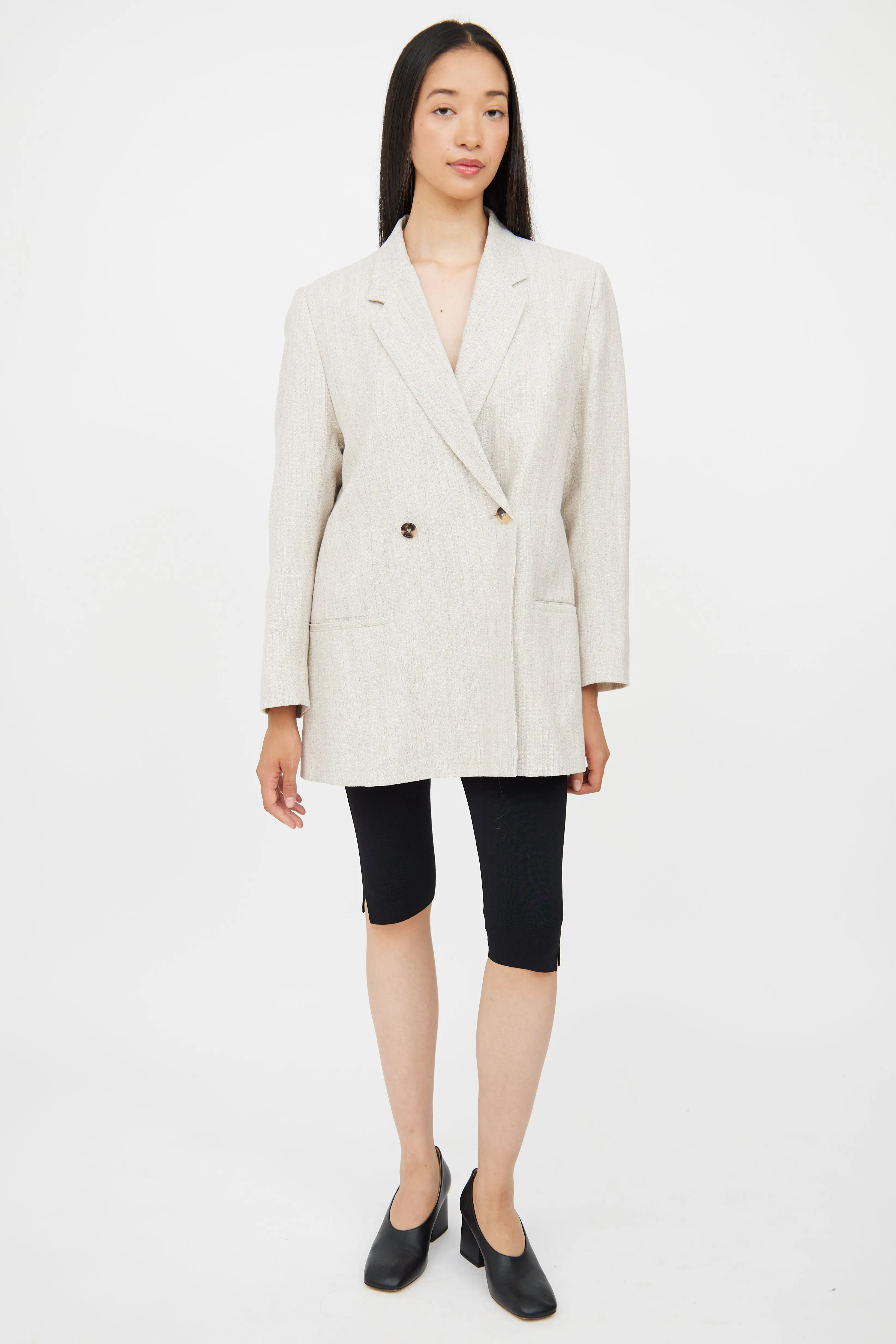 Beige Double Breasted Blazer