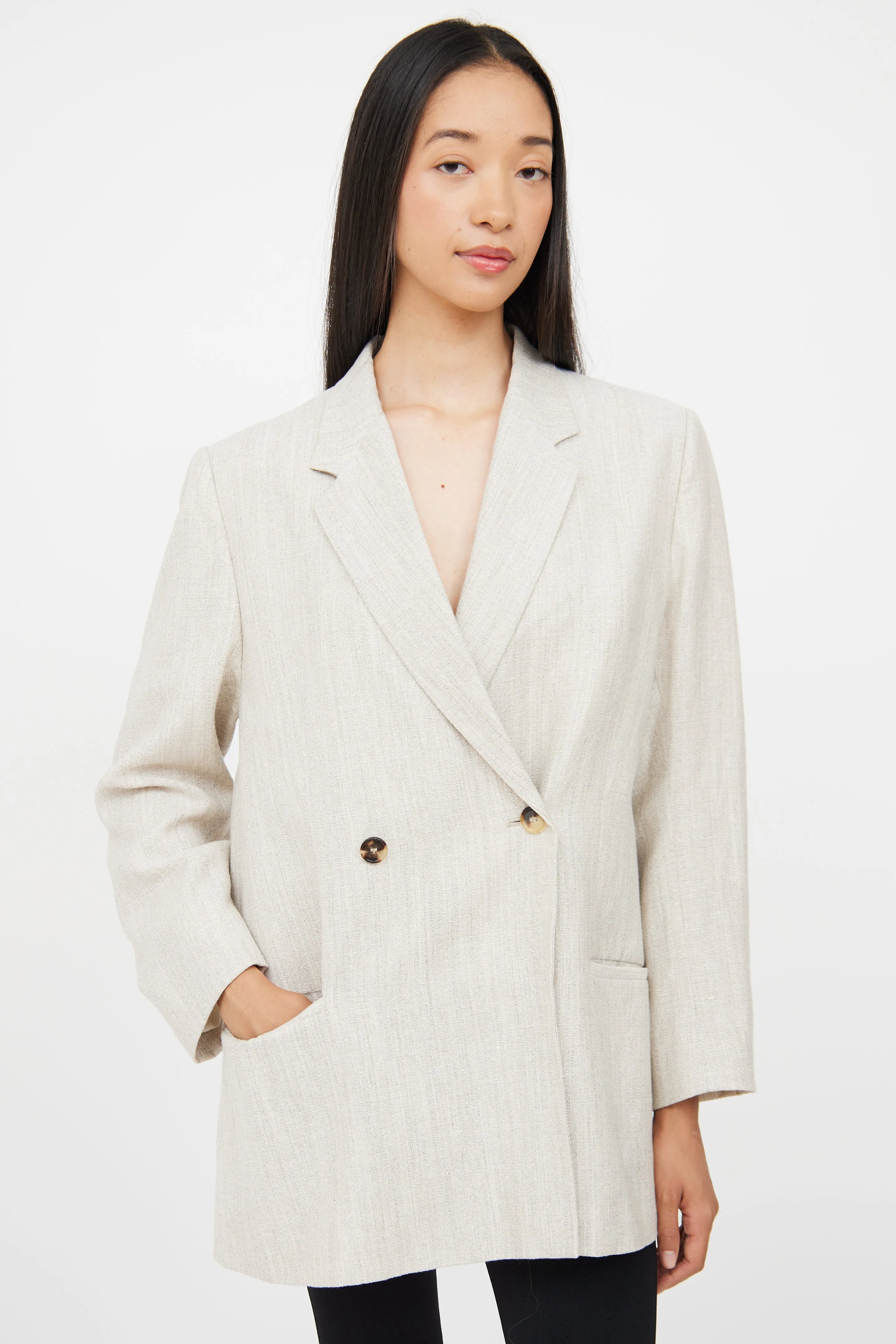 Beige Double Breasted Blazer