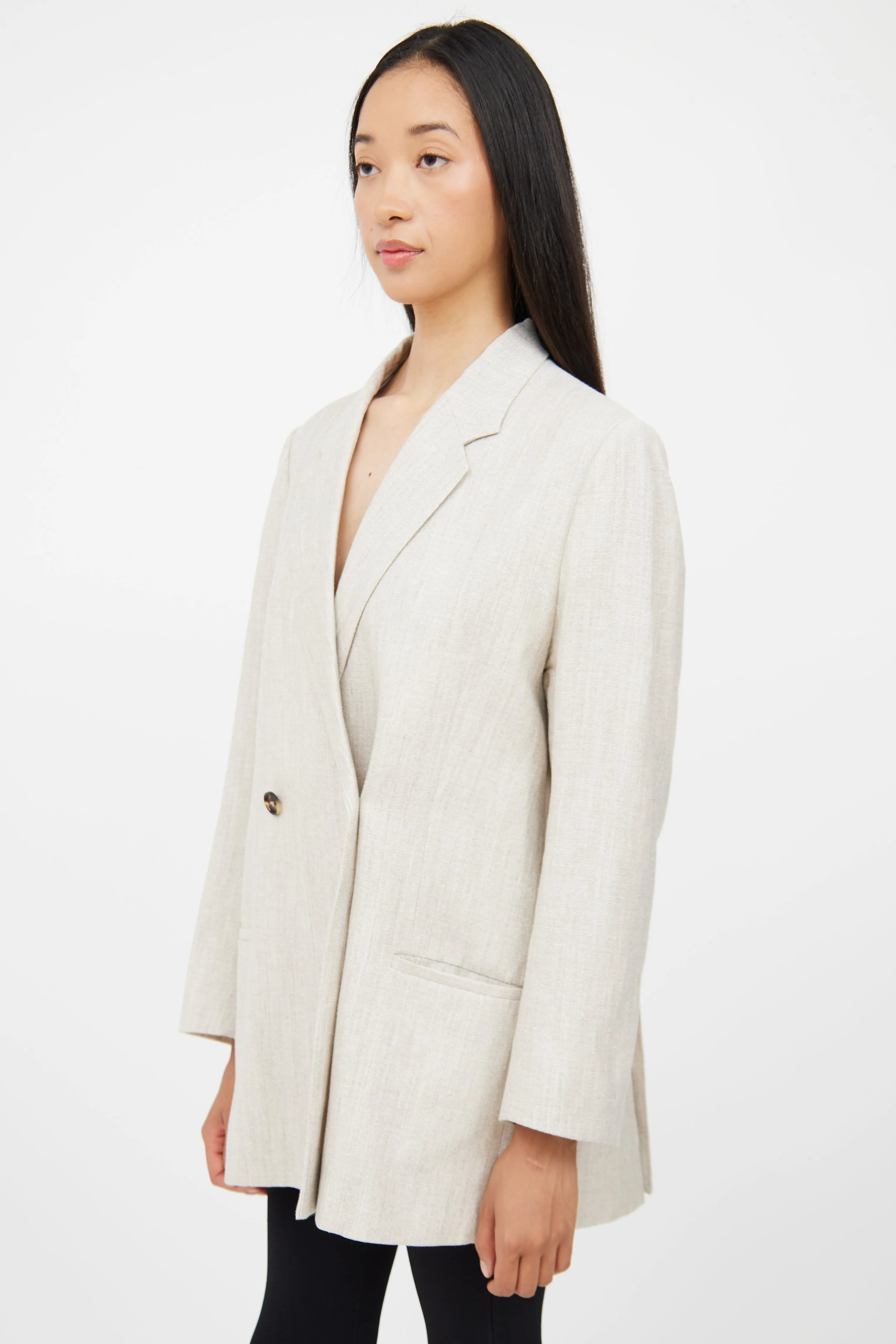 Beige Double Breasted Blazer