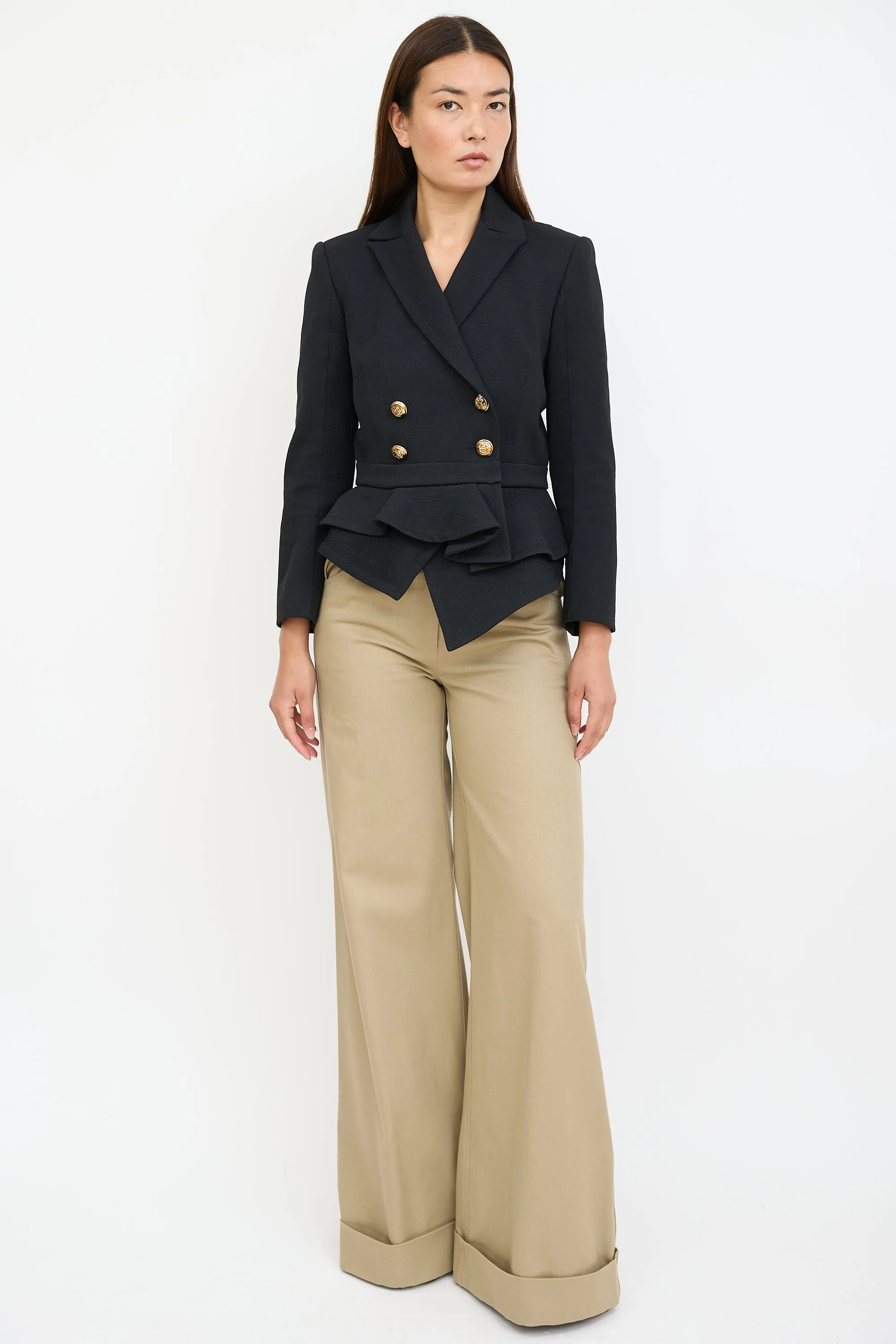 Black Double Breasted Peplum Blazer