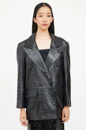 Black Leather Double Breasted Blazer
