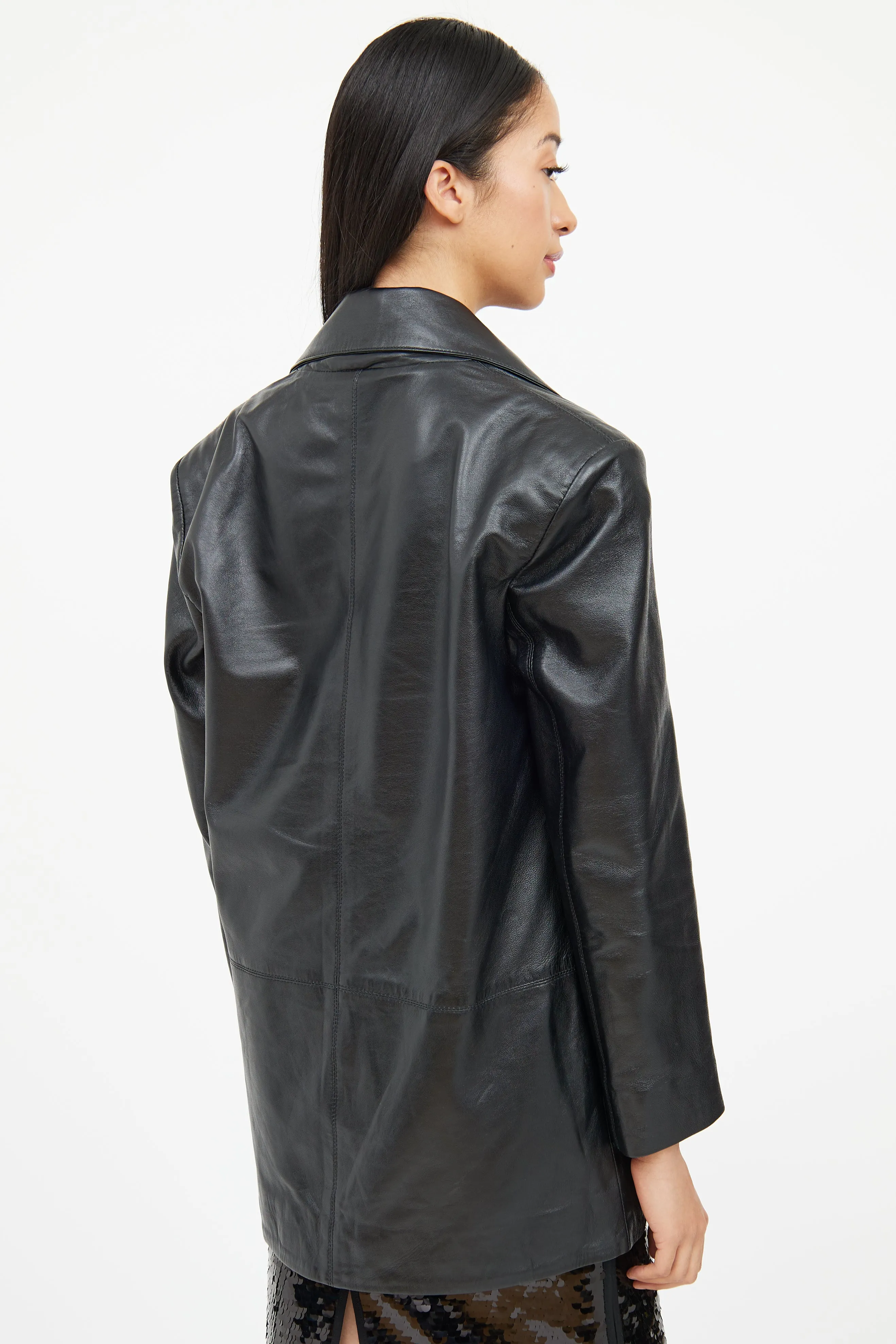 Black Leather Double Breasted Blazer