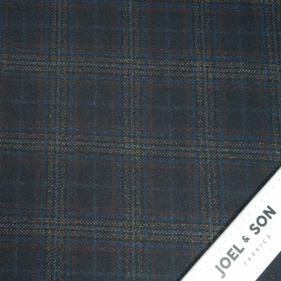 Blue, Brown & Black Checkered Wool Blend Suiting