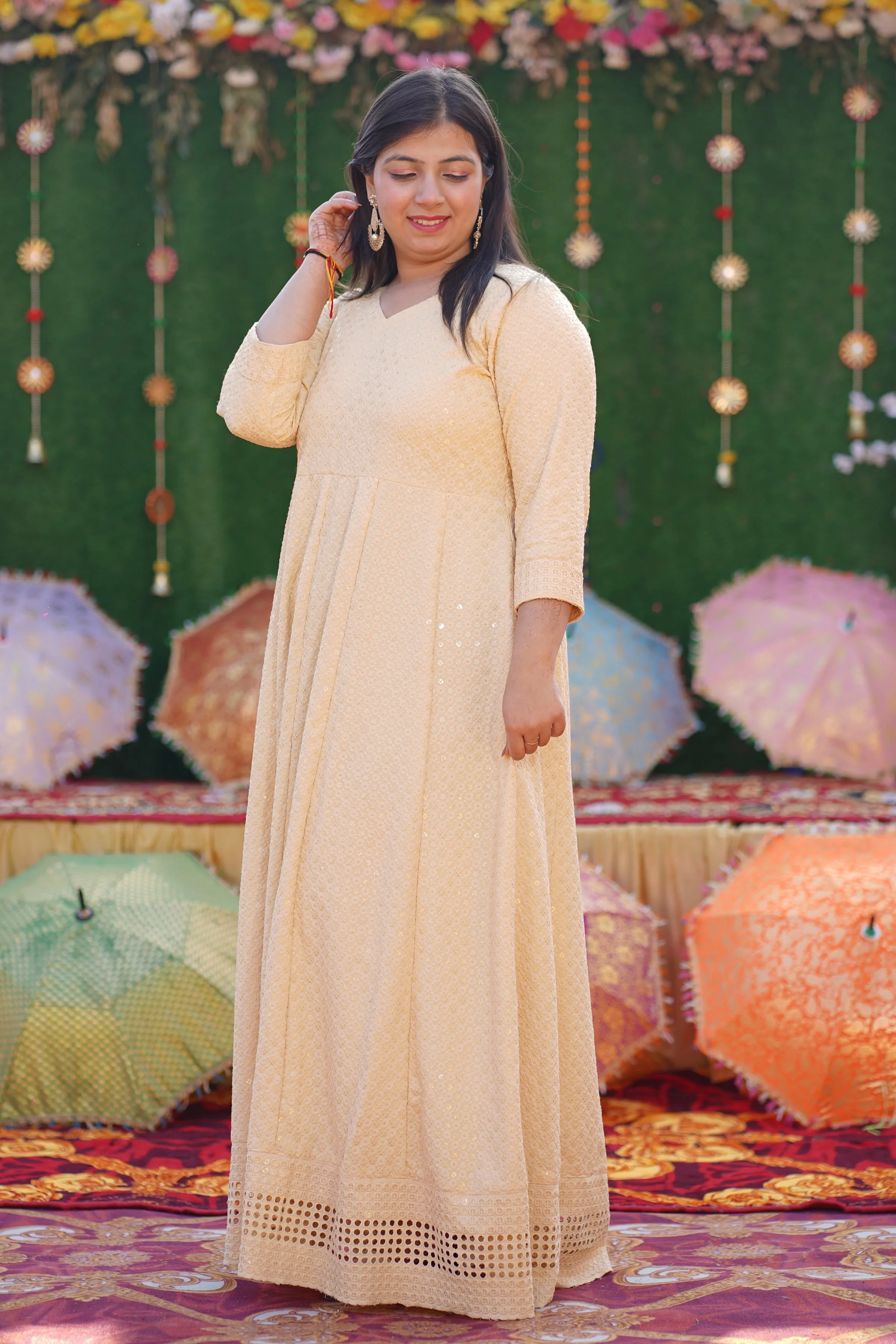 Blush Beige Sequined Fancy Dress
