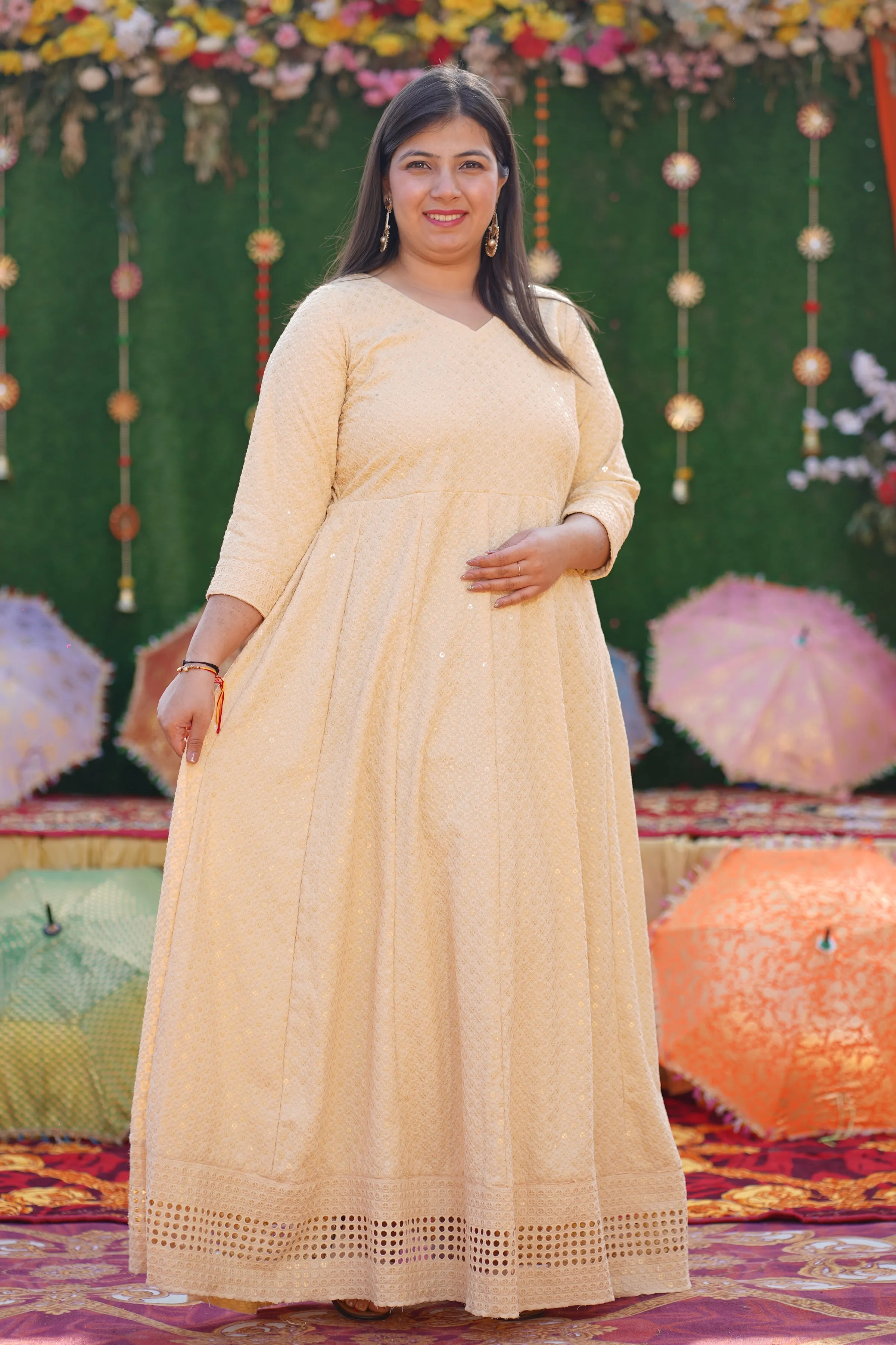 Blush Beige Sequined Fancy Dress