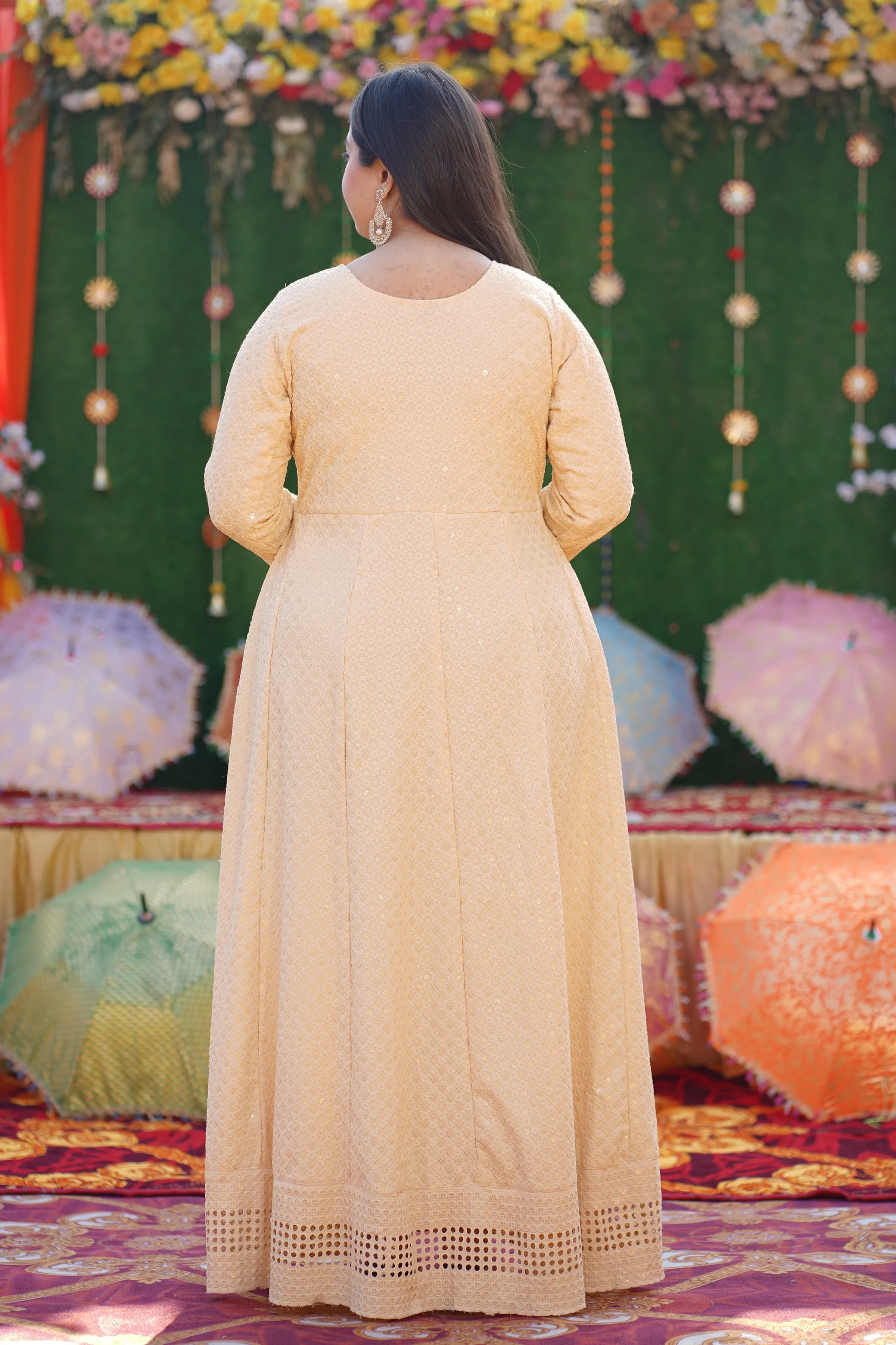 Blush Beige Sequined Fancy Dress