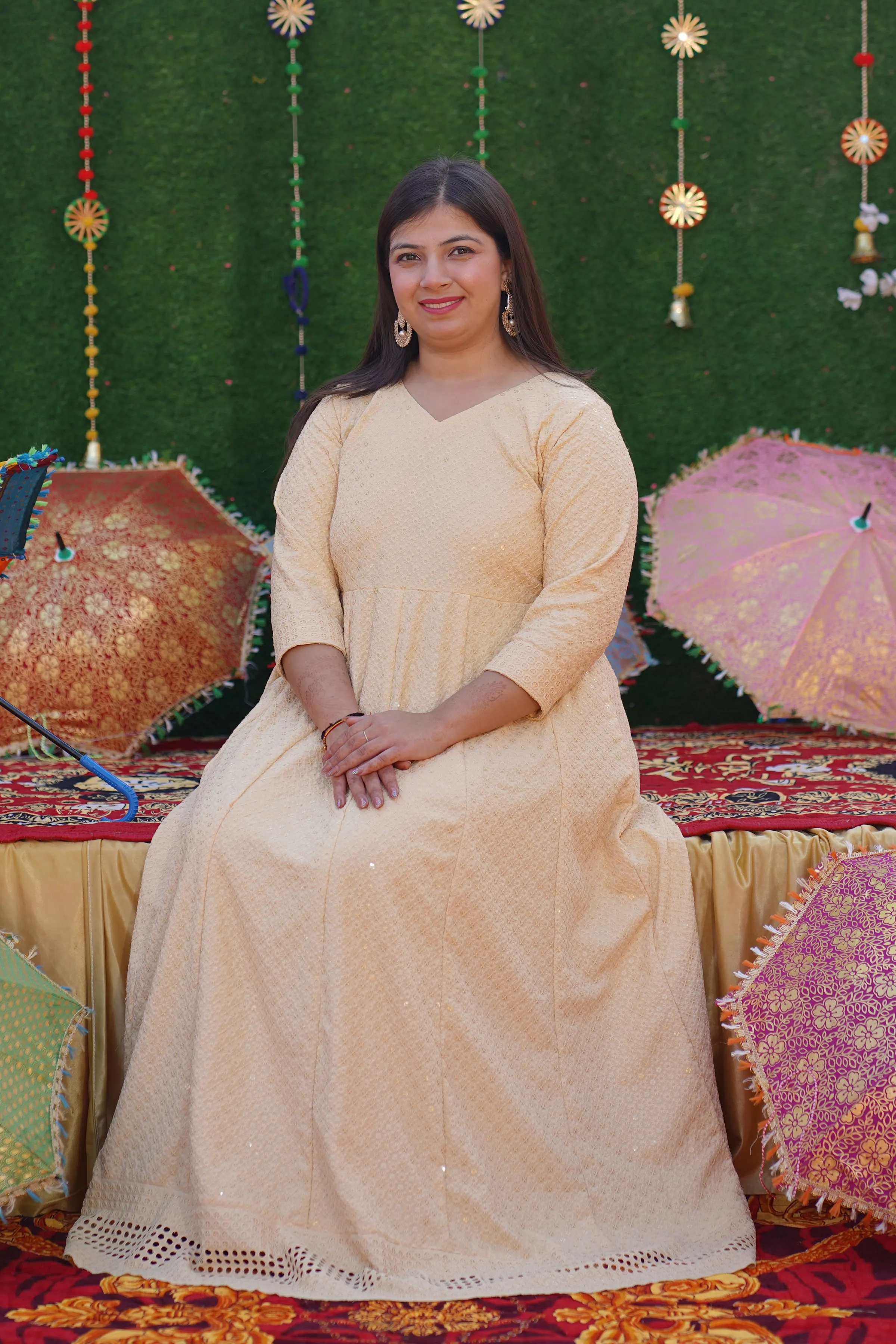 Blush Beige Sequined Fancy Dress