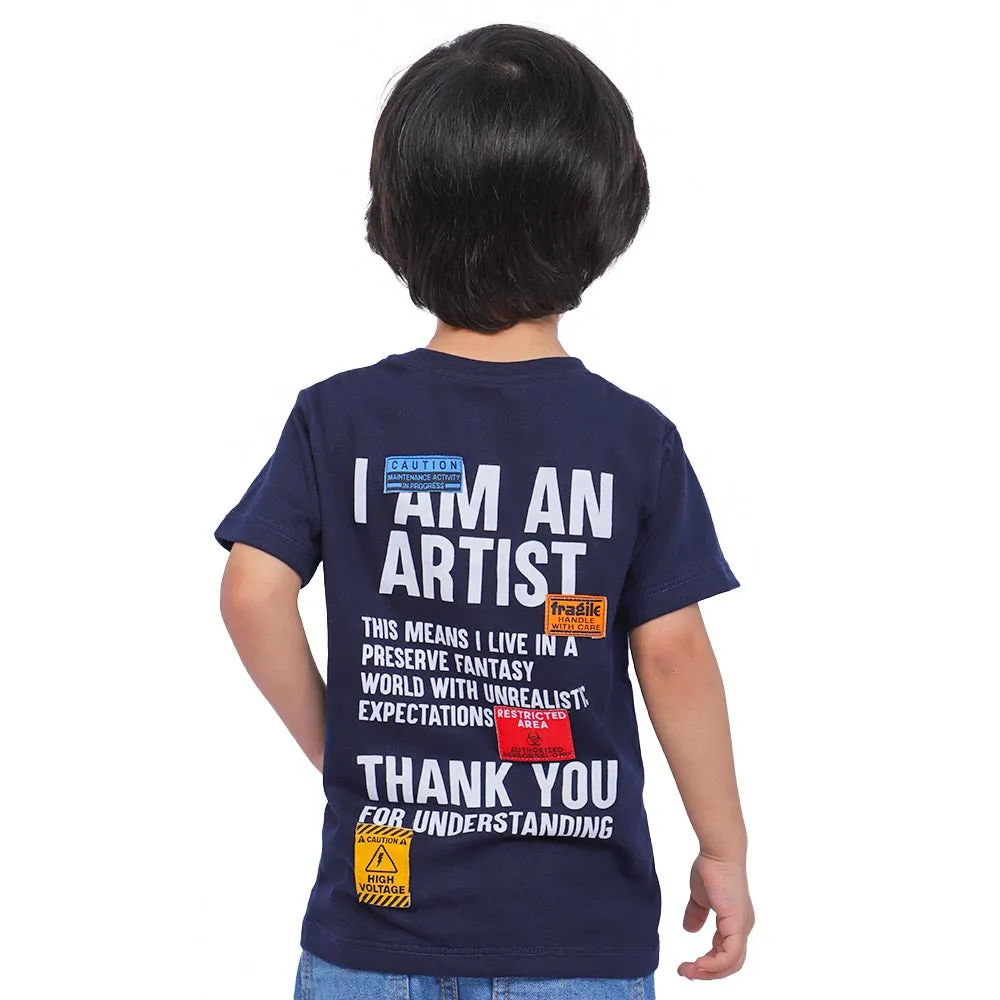 Boys Cotton Jersey T-Shirt I Am An Artist - Navy