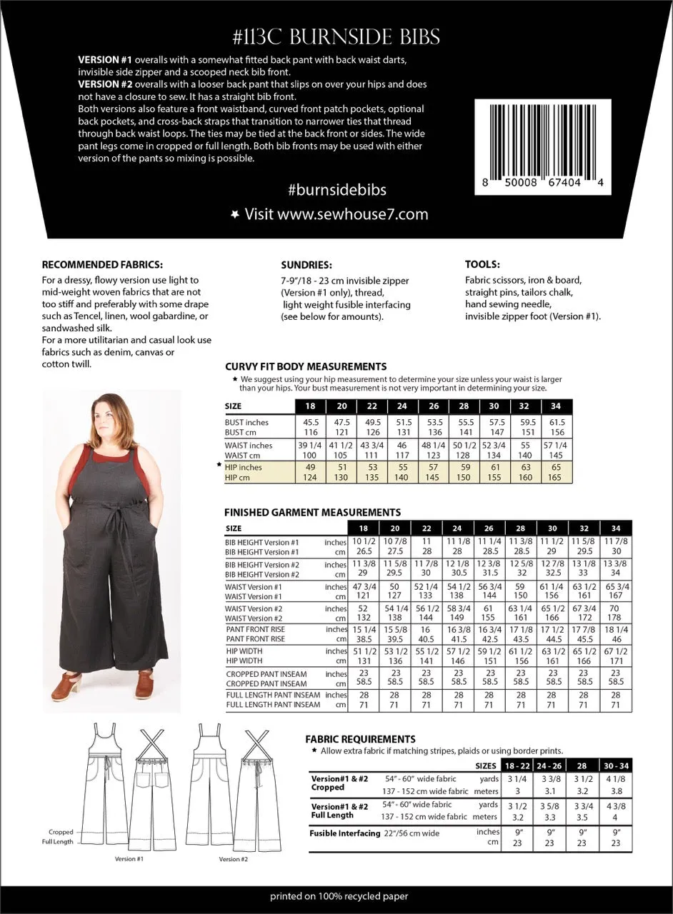 Burnside Bibs Overalls Sewing Pattern | Plus Size 18-34 by Sew House Seven