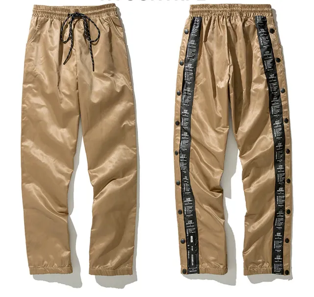 Casual Hip Hop Drawstring Jogger with Side Button Detail Men Pants