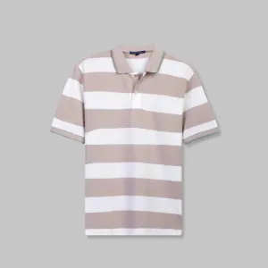 Classic Striped Polo with Tipped Collar  - CAFE
