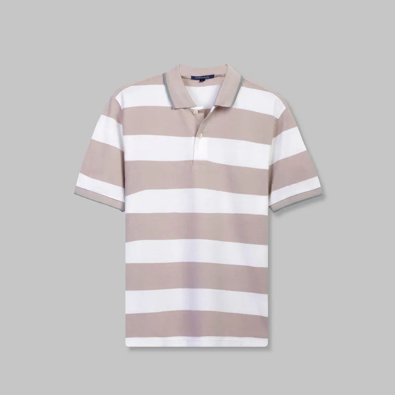 Classic Striped Polo with Tipped Collar  - CAFE