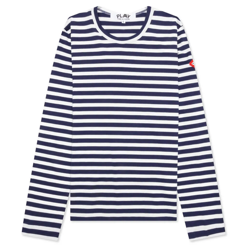 Comme des Garcons PLAY x the Artist Invader Women's Striped L/S Tee - Blue/White