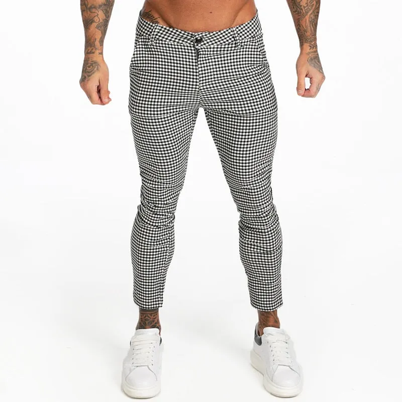 Cotton Stretch Skinny Fit Plaid Comfy Casual Style Men Pants