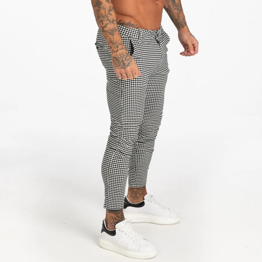 Cotton Stretch Skinny Fit Plaid Comfy Casual Style Men Pants
