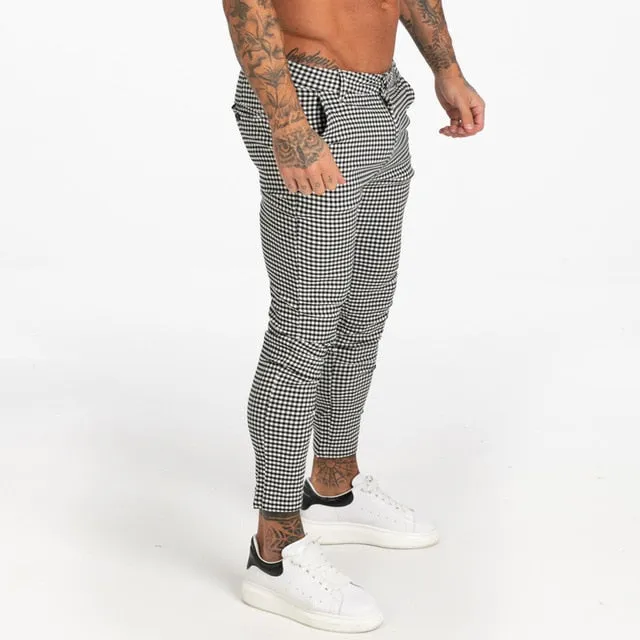 Cotton Stretch Skinny Fit Plaid Comfy Casual Style Men Pants