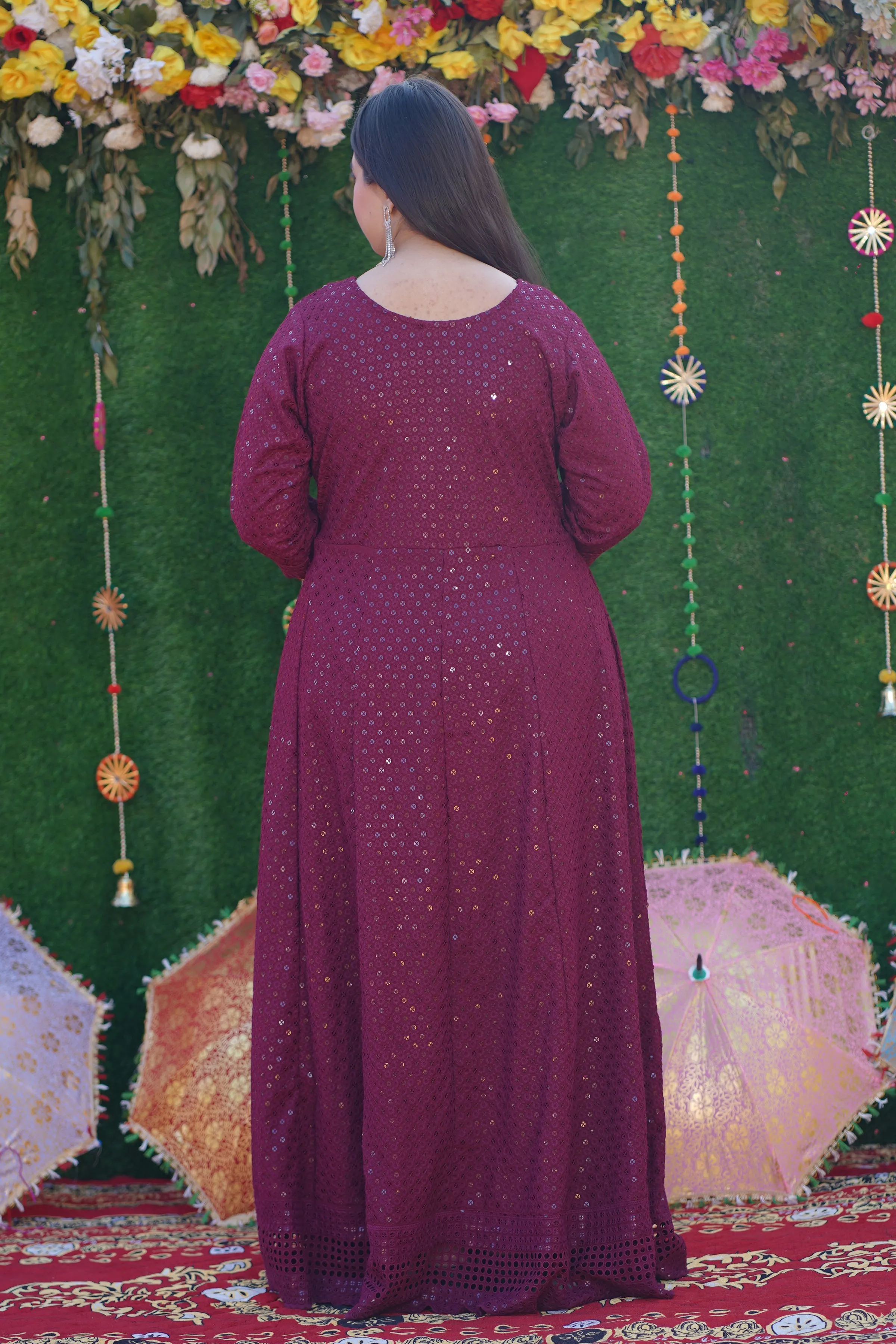 Crimson Berry Sequined Fancy Dress