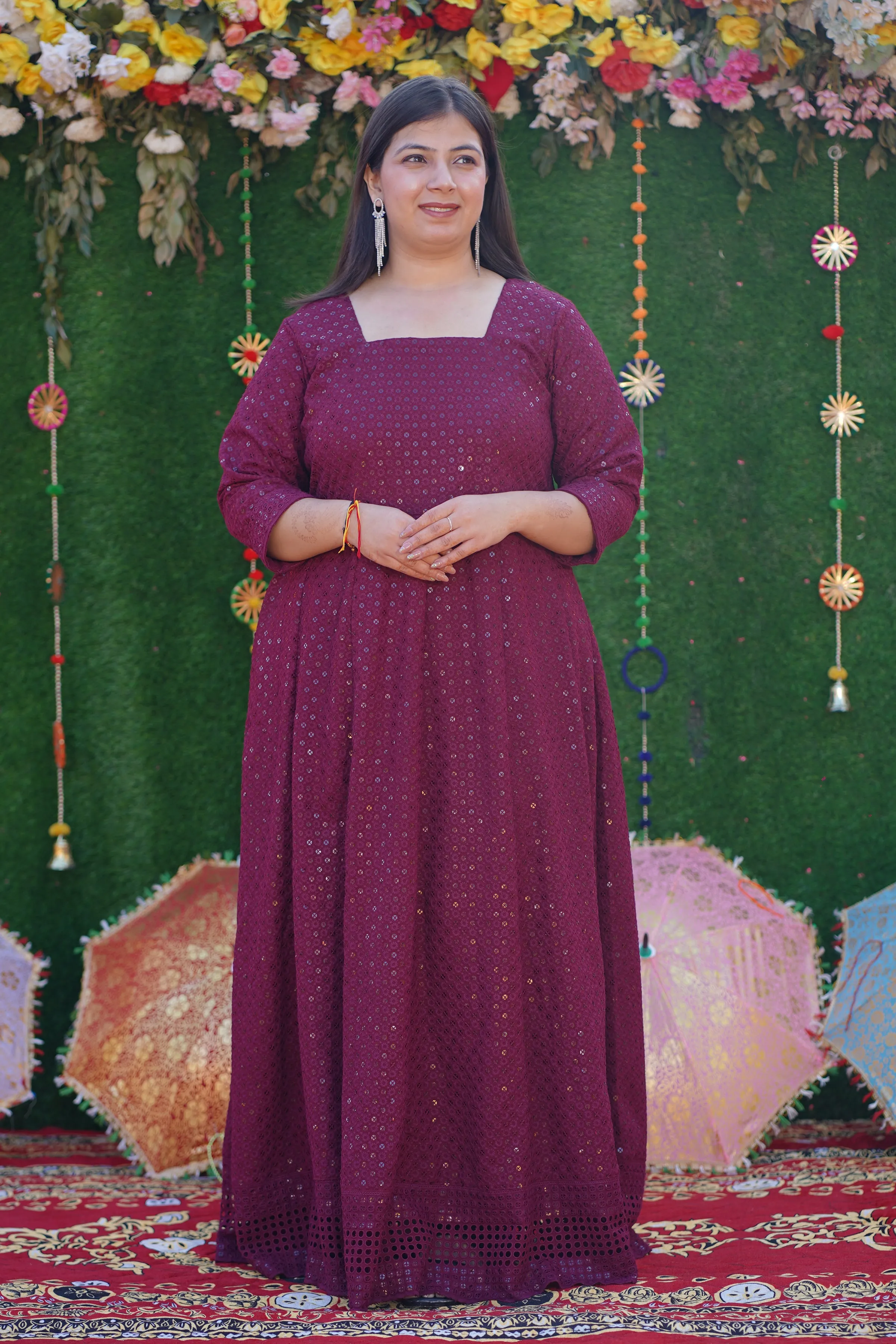 Crimson Berry Sequined Fancy Dress