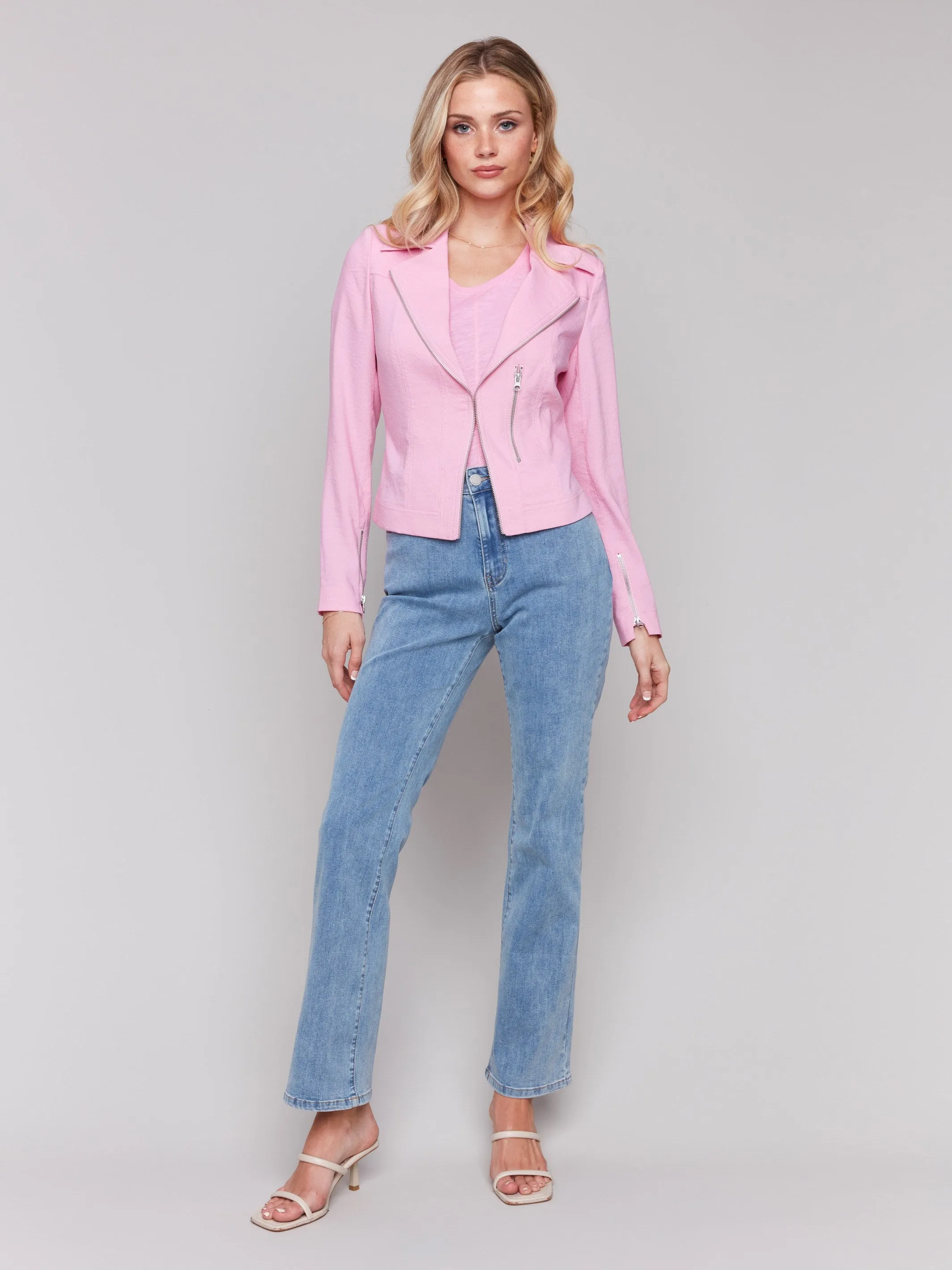 Crinkle Rayon Biker Jacket - Begonia